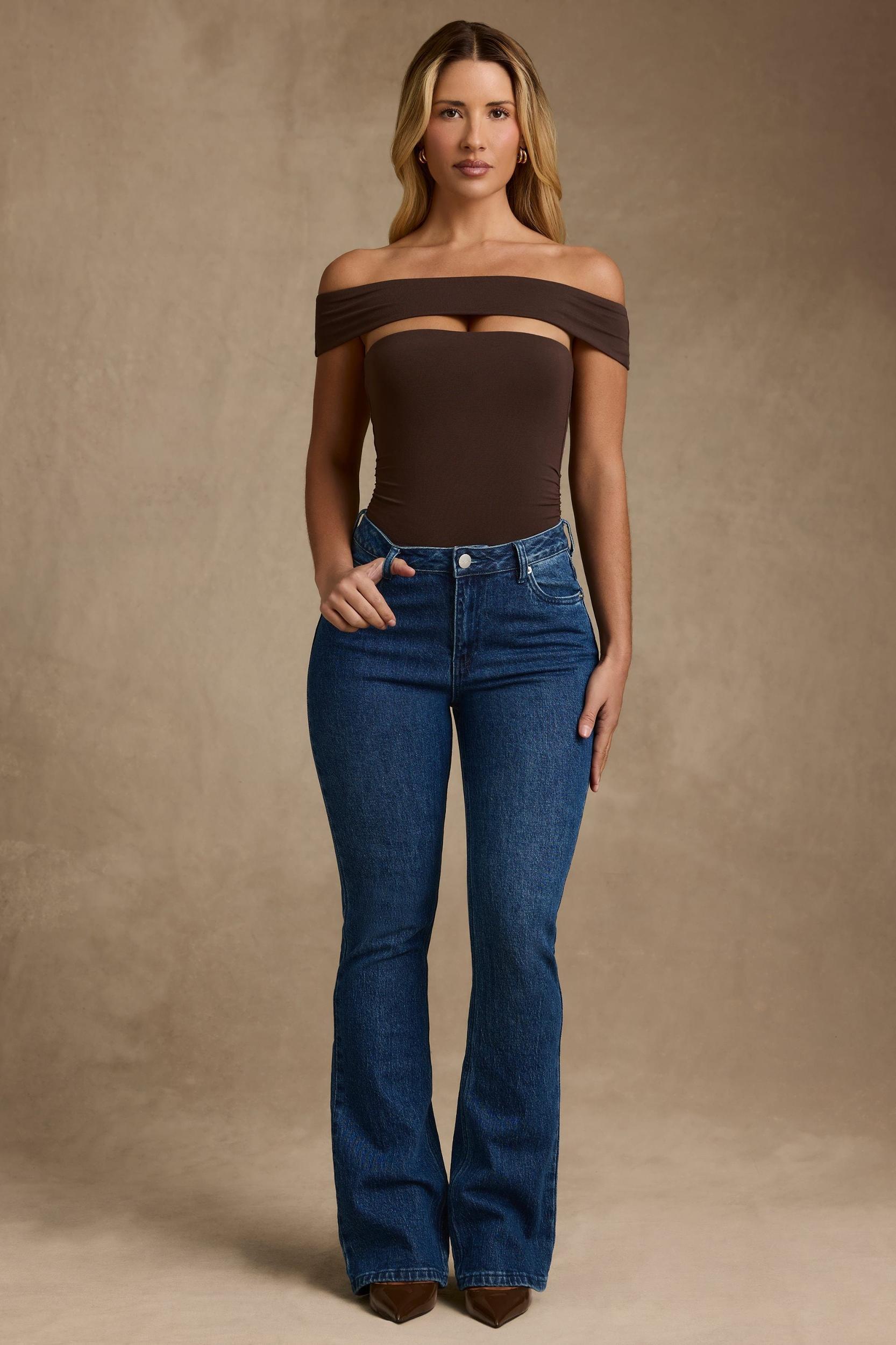 Modal Cut-Out Off-Shoulder Bodysuit in Chocolate Brown Female Product Image