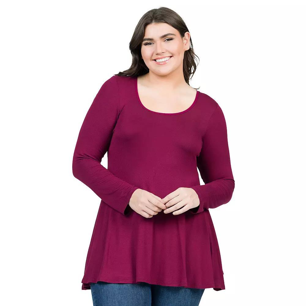 Plus Size 24Seven Comfort Apparel Poised Long Sleeve Swing Tunic Top, Womens Product Image