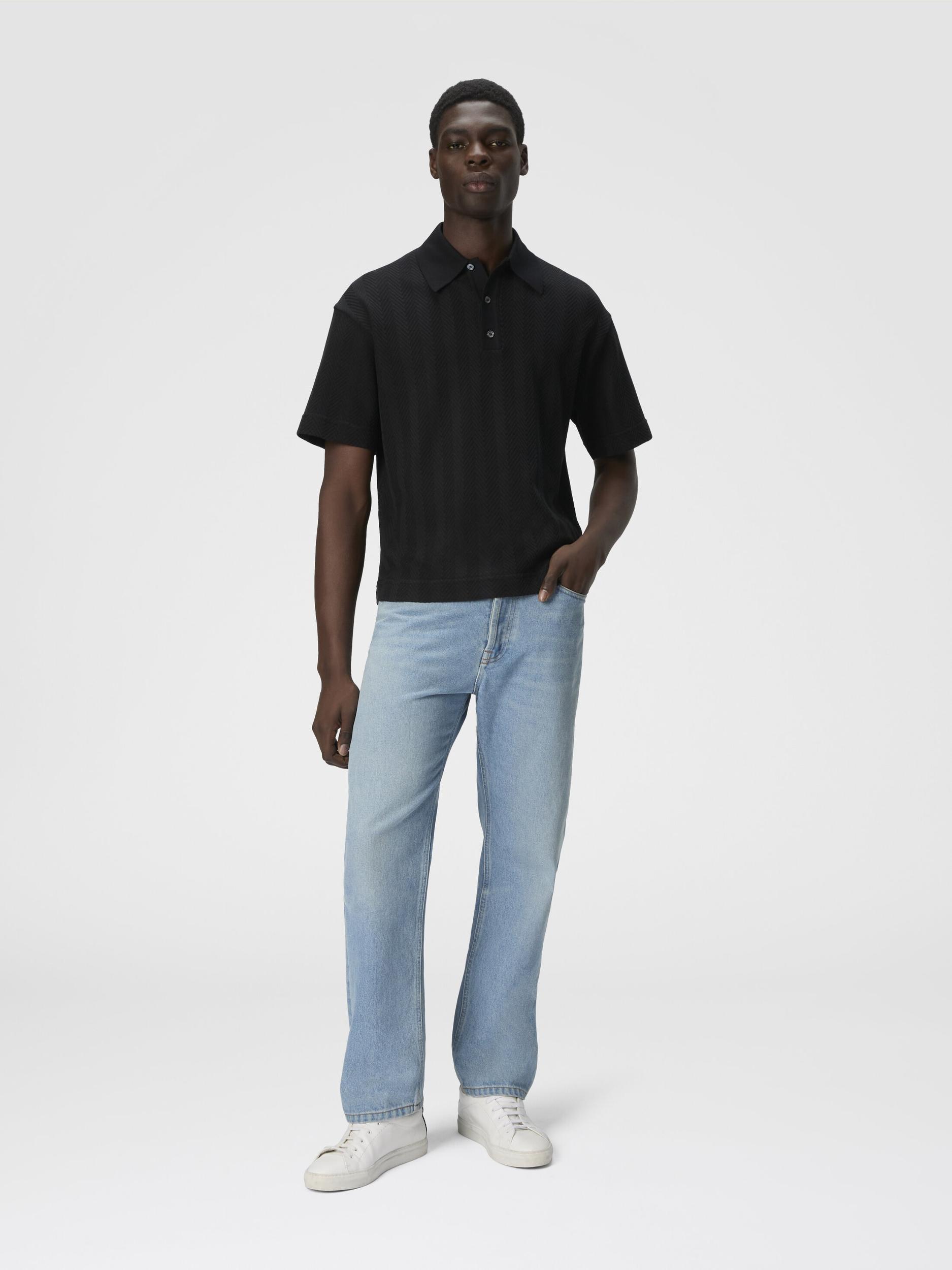Cotton and viscose polo shirt with tone-on-tone zigzag Product Image
