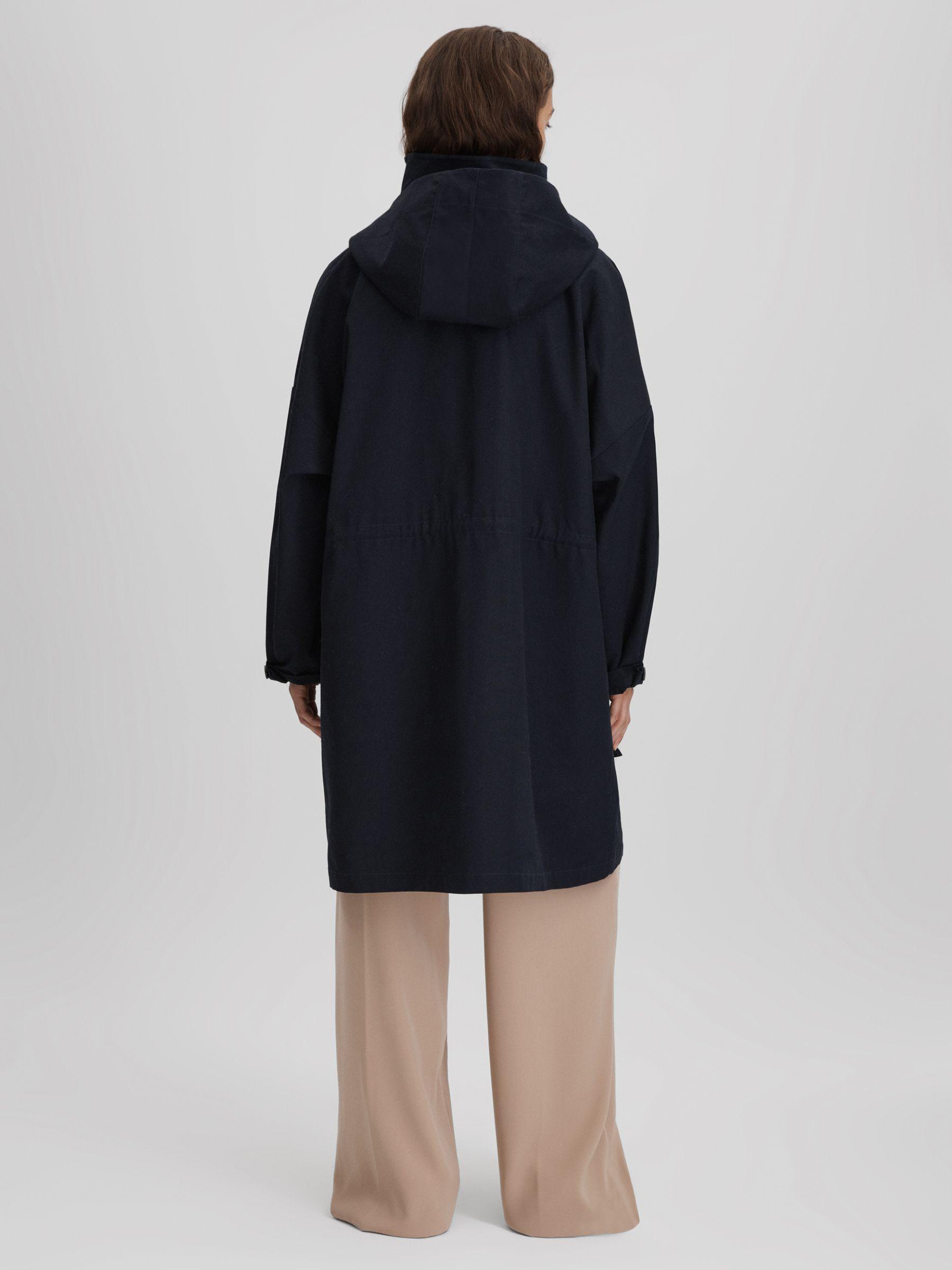 Cotton Parka Coat in Navy Product Image