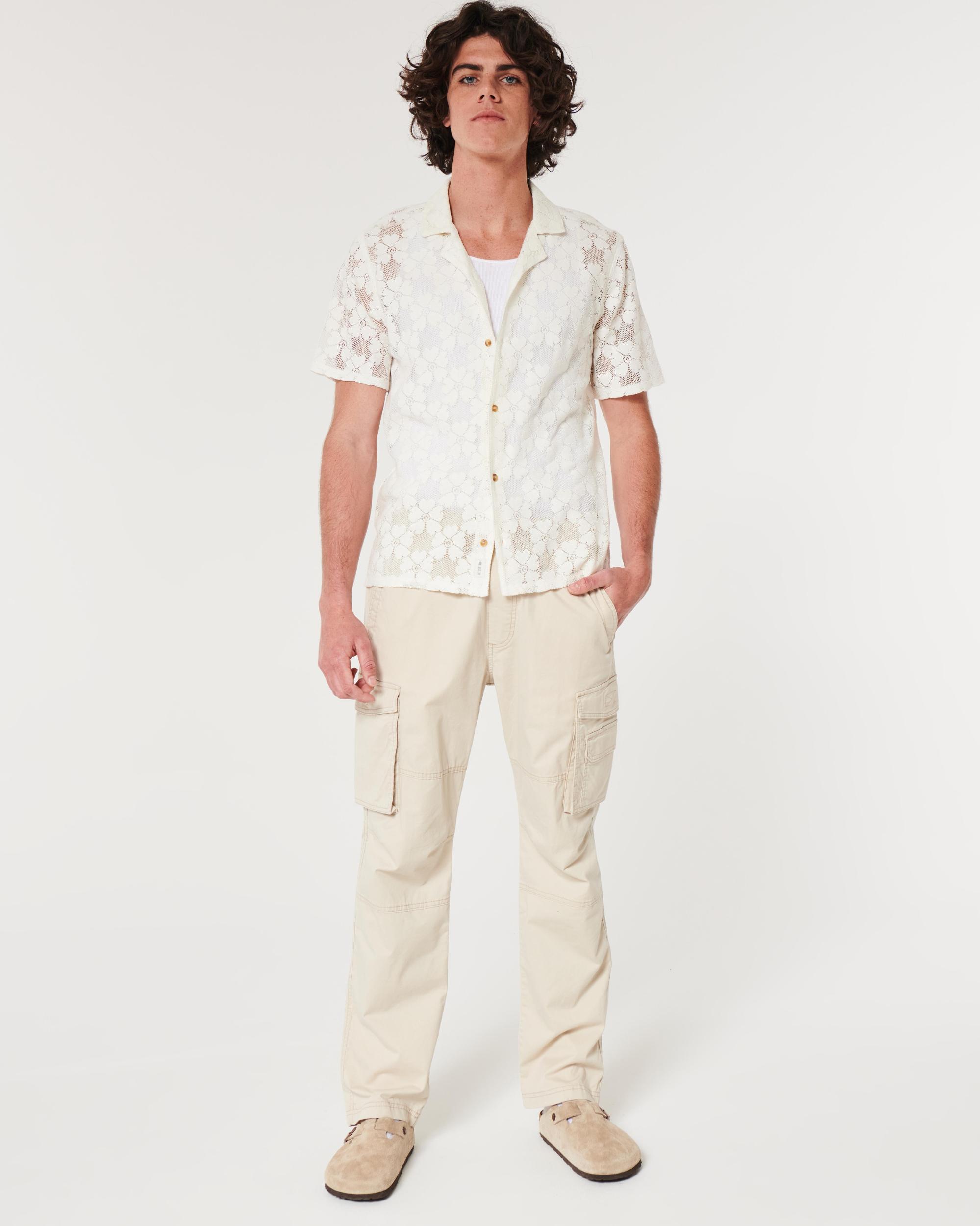 Short-Sleeve Crochet-Style Shirt Product Image