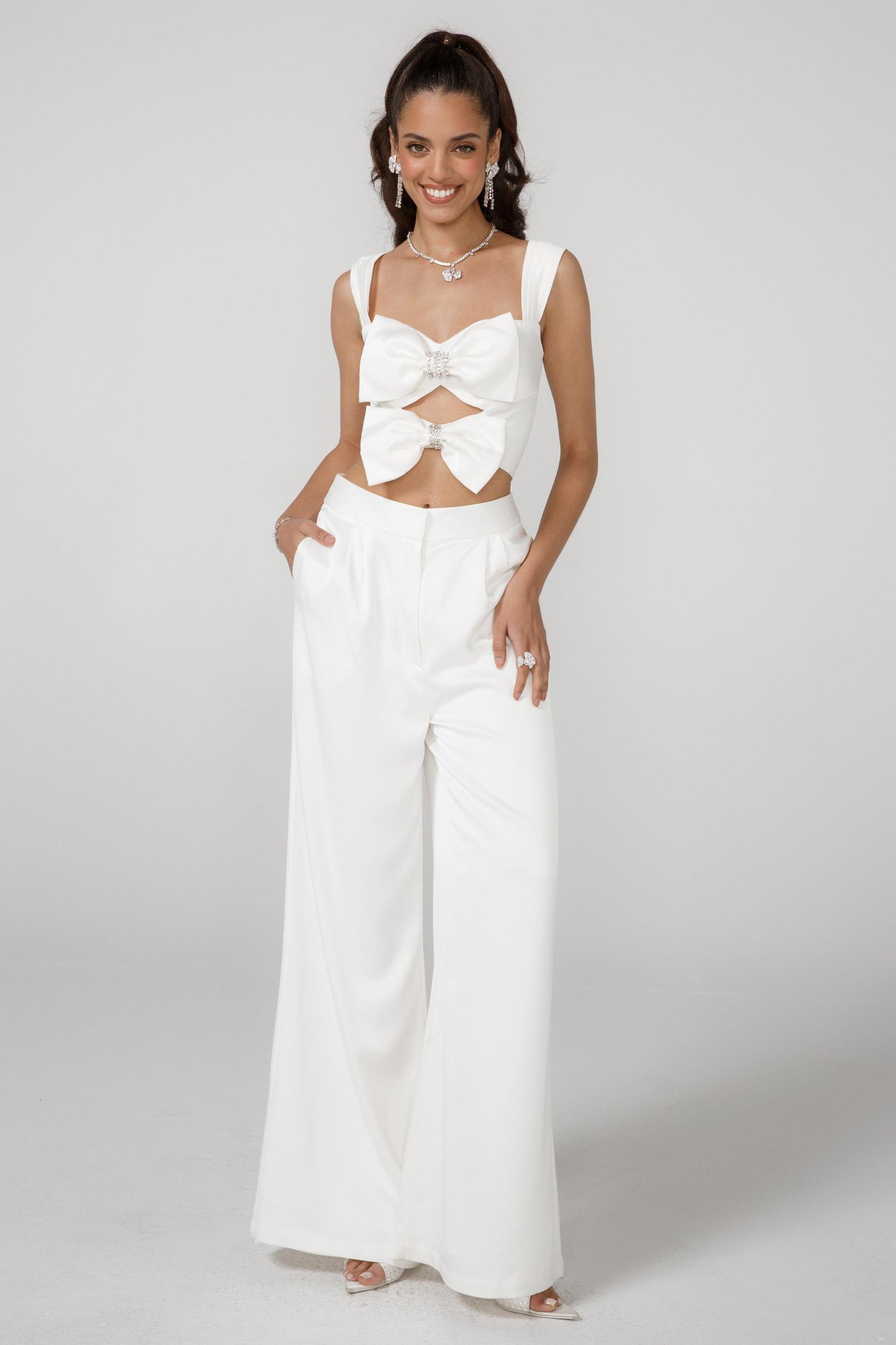 Alexandra Satin Pants (White) Product Image