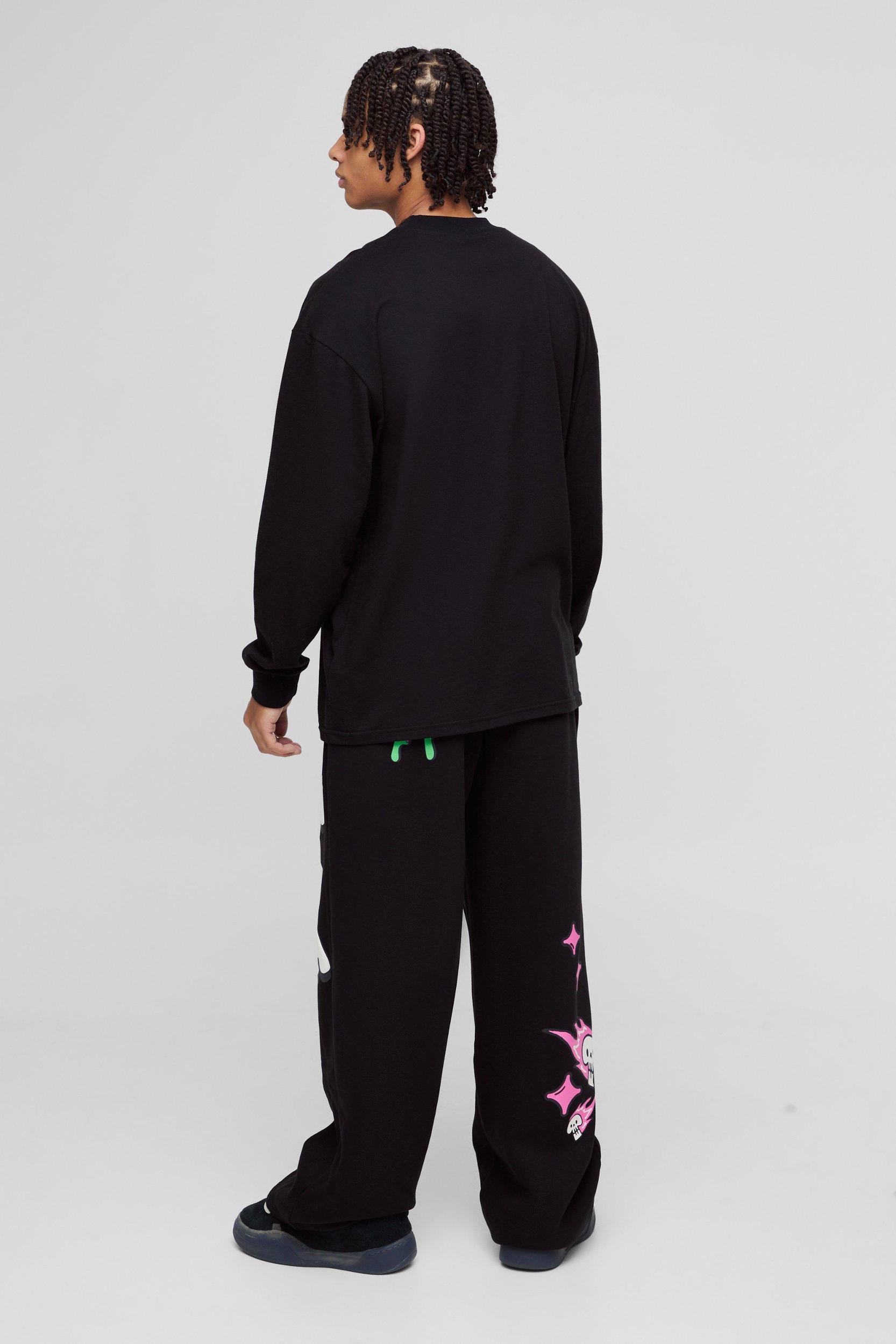 Wide Leg Doodle Graphic Puff Print Sweatpants | boohooMAN USA Product Image