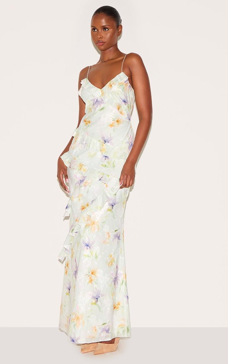  Multi Floral Embroidered Frill Maxi Dress Product Image