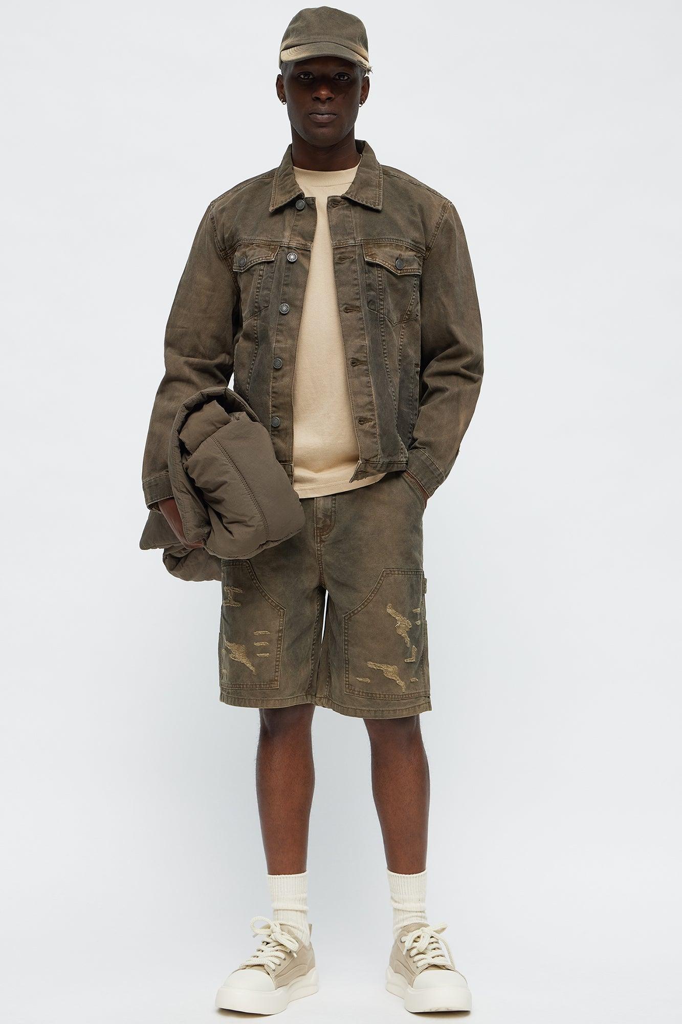 Worn Wild Distressed Relaxed Shorts - Brown Product Image