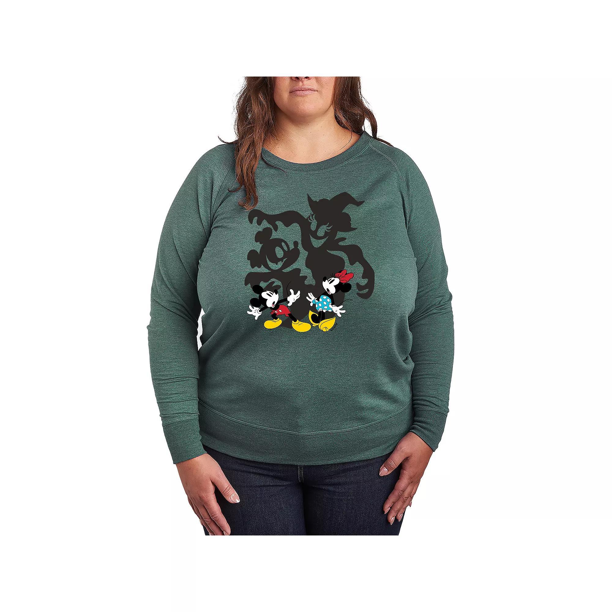 Disneys Mickey & Minnie Plus Size Halloween Shadows French Terry Long Sleeve Tee, Womens Grey Green Product Image