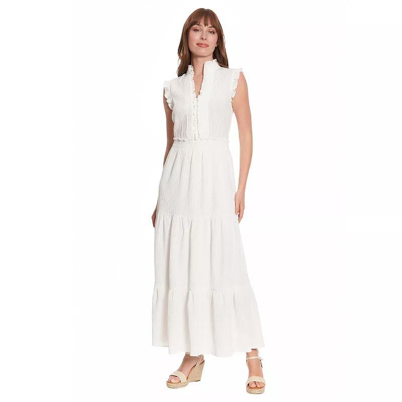 Women's London Times Smocked Waist Tiered Maxi Dress, Size: 18, Blue Stripe Product Image