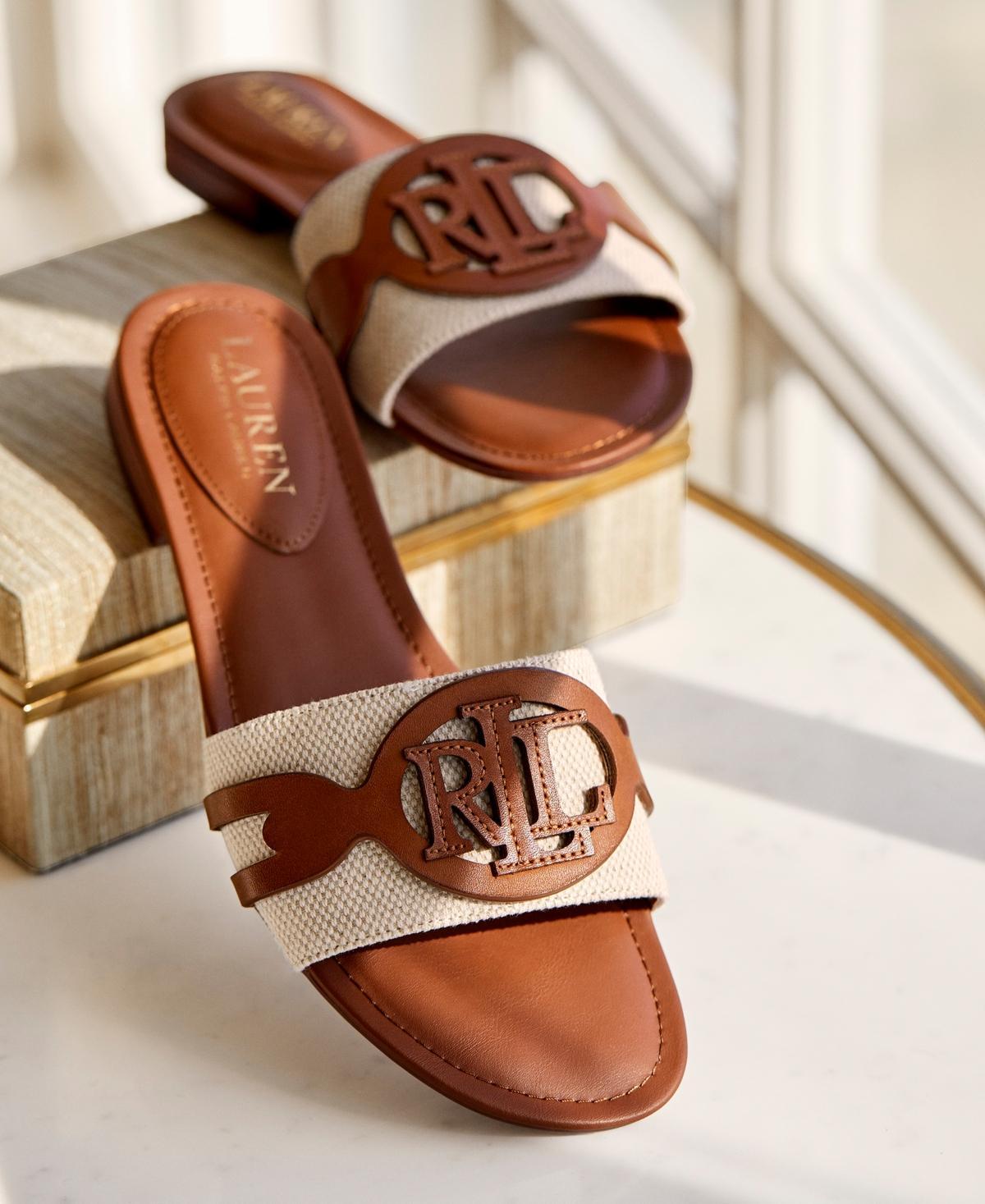 Lauren Ralph Lauren Alegra Raffia Leather Slide Sandal Women's Sandals Product Image