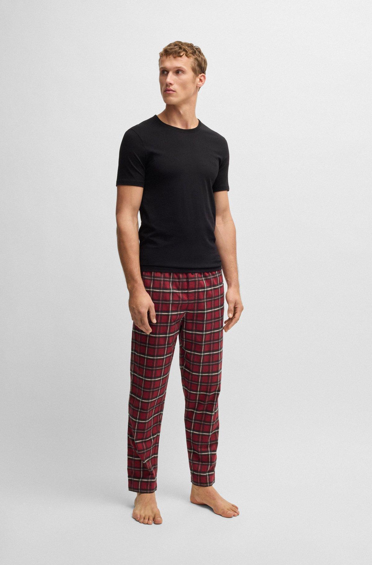Stretch-cotton pajama bottoms with festive check Product Image