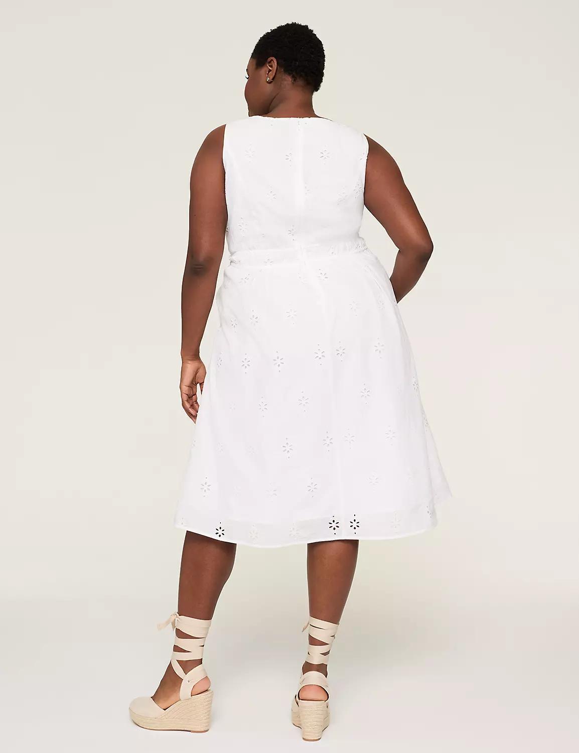 Eyelet Square-Neck Pleated Midi Dress Product Image