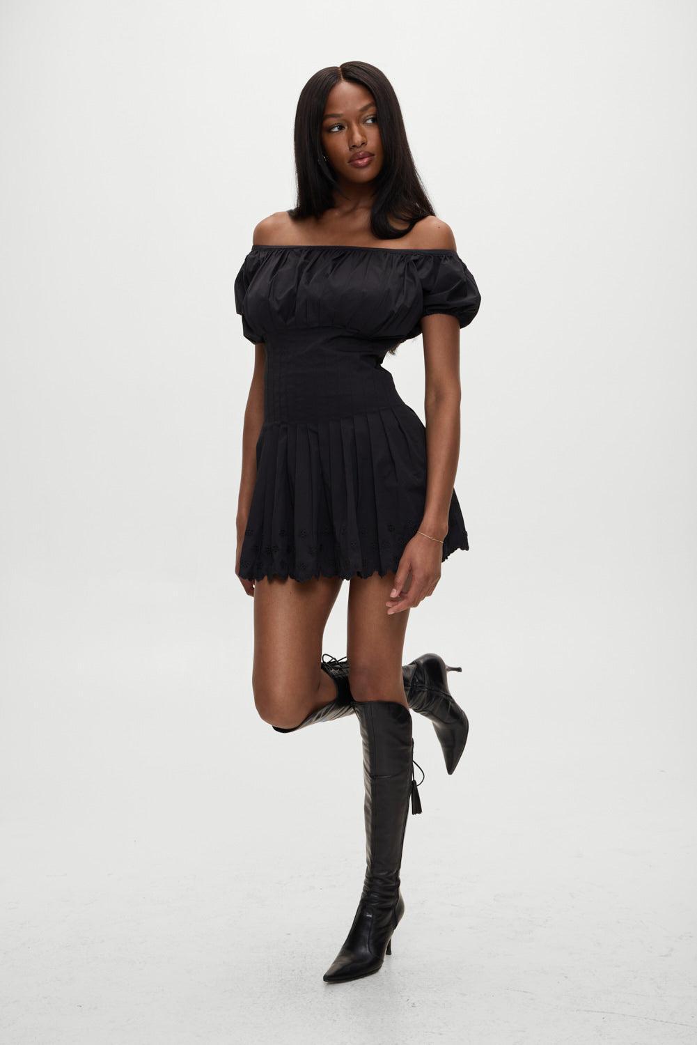 Sadie Embroidered Mini Dress - Black Product Image
