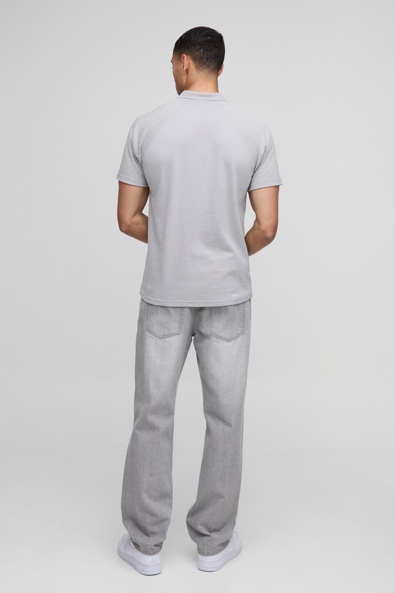 Slim Fit Man Raglan Interlock Polo | boohooMAN USA Product Image