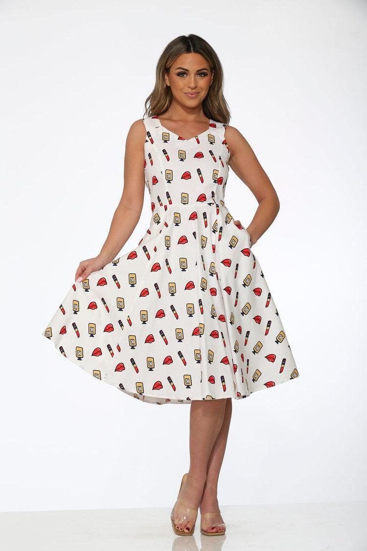 20932 White Red Lipstick Swing Dress Product Image