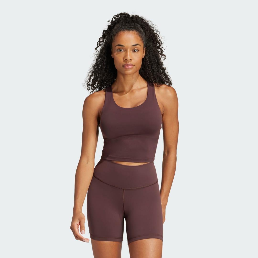 adidas All Me Medium-Support Long Line Bra Tank Top Core Black L A-B Womens Product Image