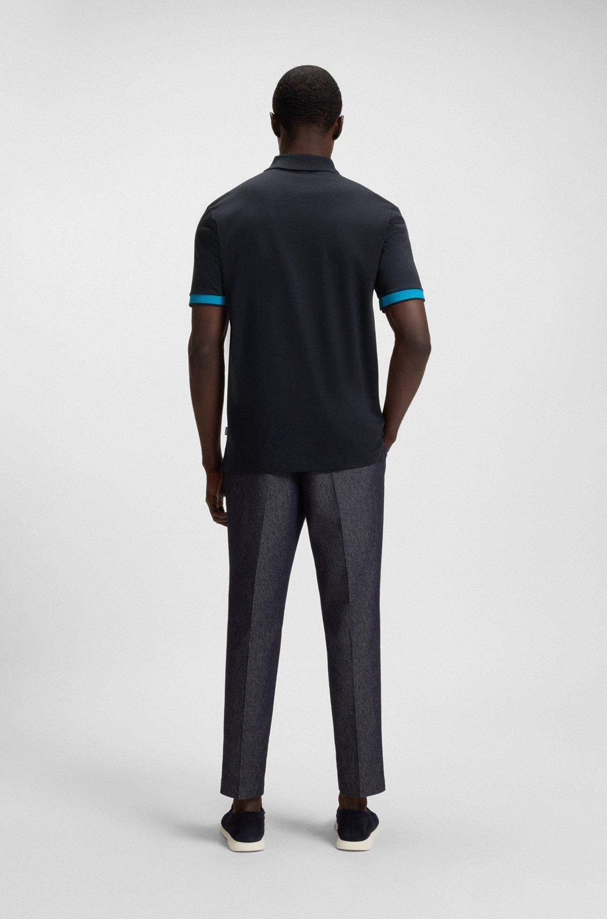 BOSS - Slim-fit polo shirt in mercerized stretch-cotton piqué - Dark Blue Product Image