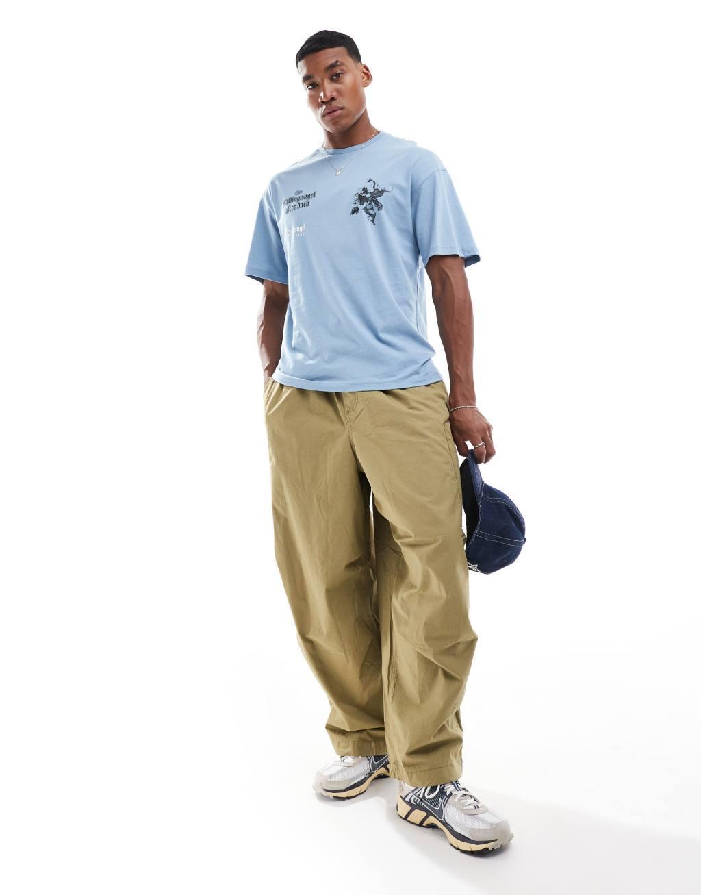 ADPT oversized t-shirt with chest print in pastel blue Product Image