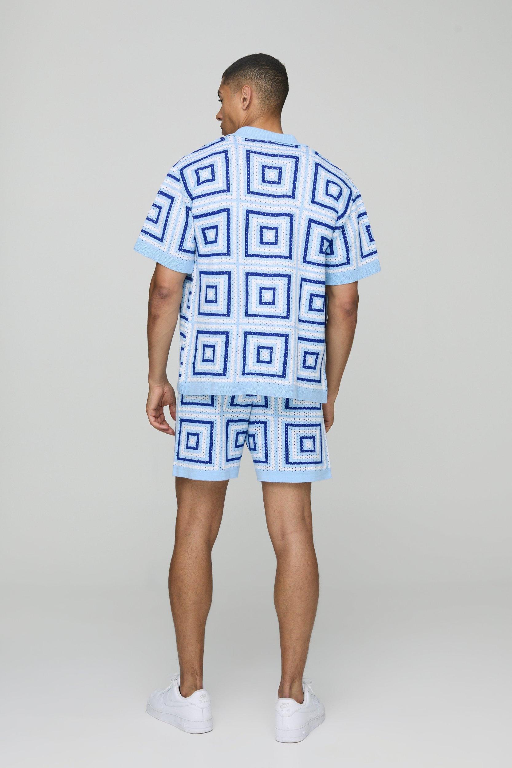 Oversized Boxy Crochet Knitted Shirt | boohooMAN USA Product Image