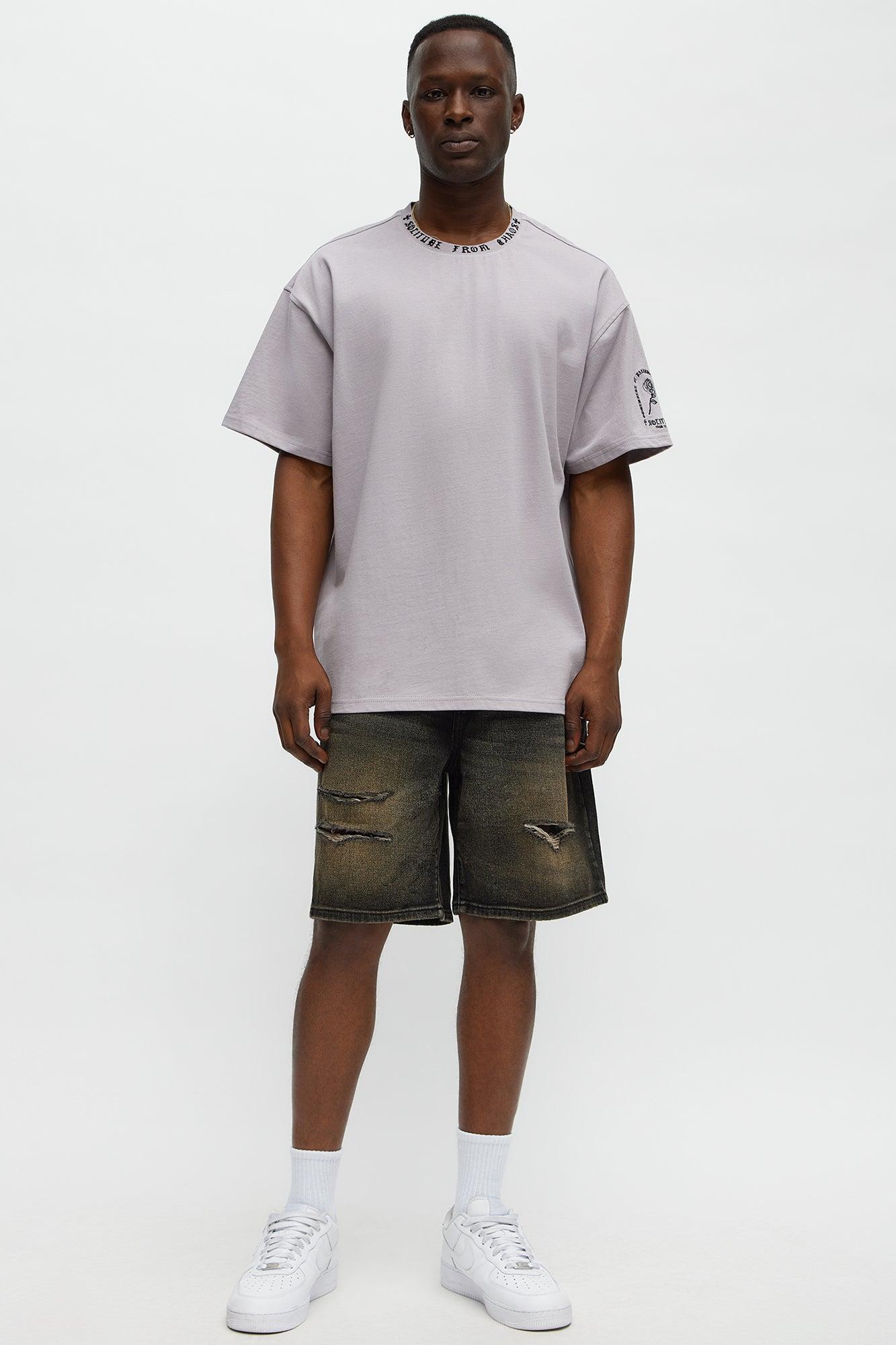 Relaxed All Alone Distressed Denim Shorts - Black Wash Product Image