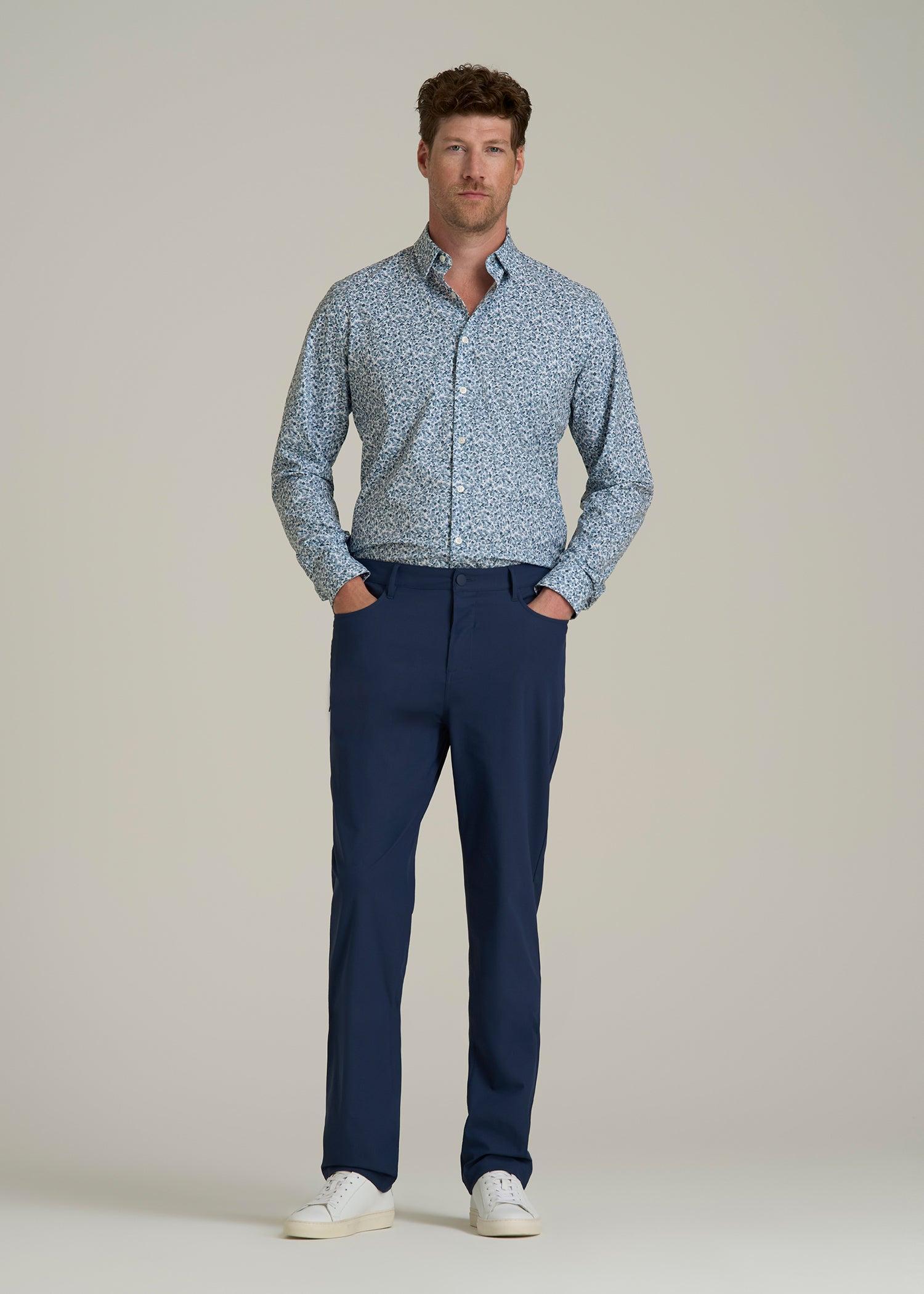 Traveler Stretch Dress Shirt for Tall Men in Blue Scattered Floral Product Image