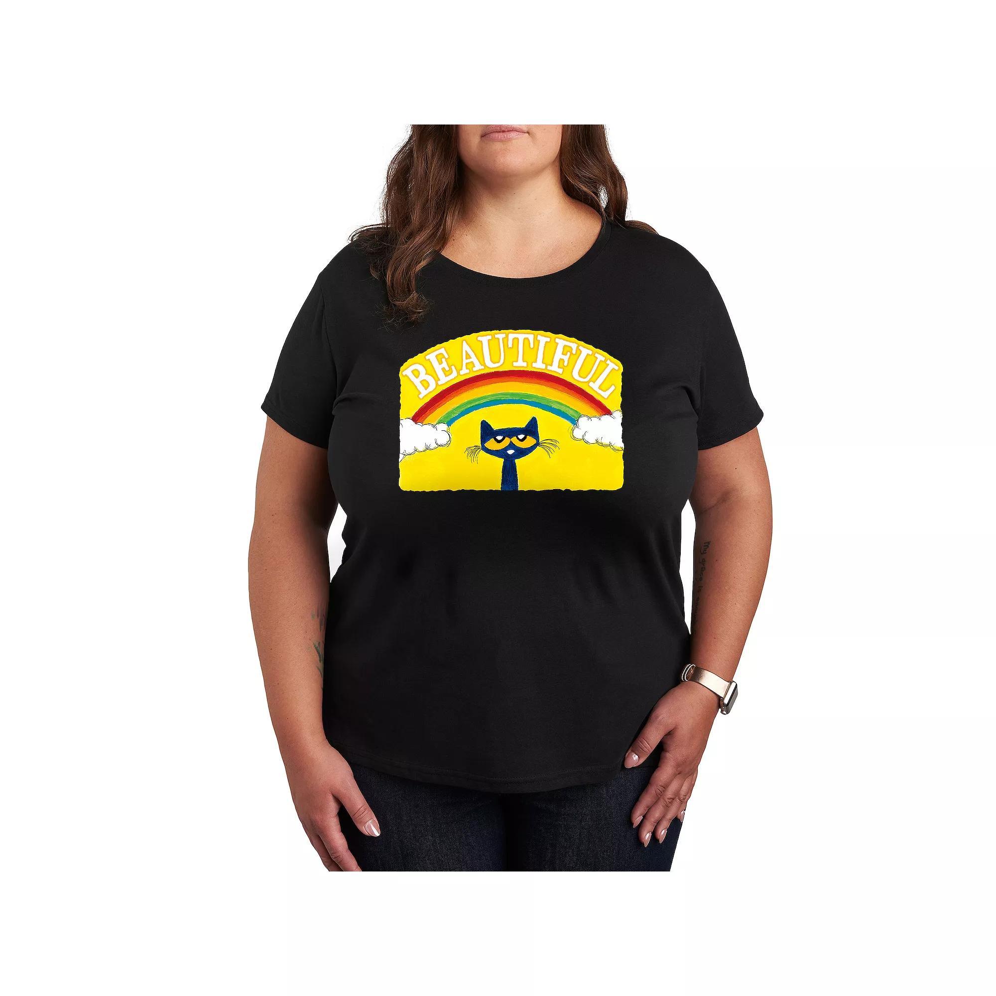 Plus Pete the Cat Beautiful Rainbow Graphic Tee, Womens Heather Grey Product Image