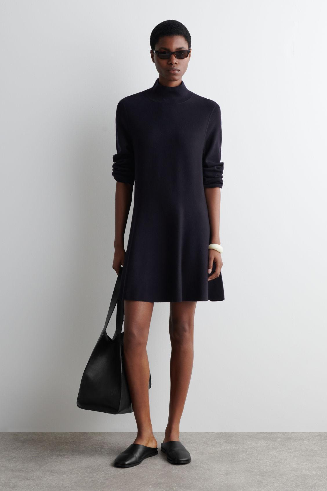 FLARED HIGH-NECK WOOL MINI DRESS Product Image