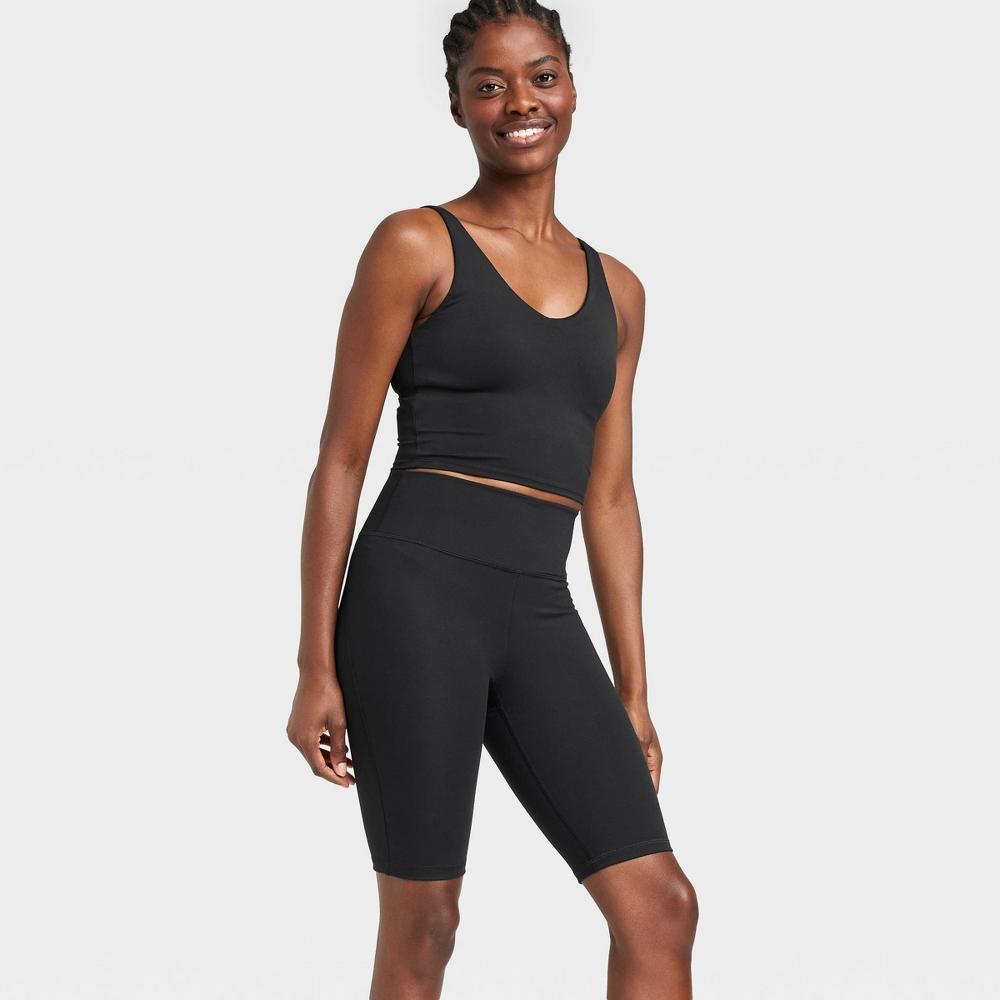 Womens Brushed Sculpt High-Rise Bike Shorts 10 - All In Motion Black XS: Moisture Wicking, Quick Dry, UPF 50+, Hidden Pocket Product Image