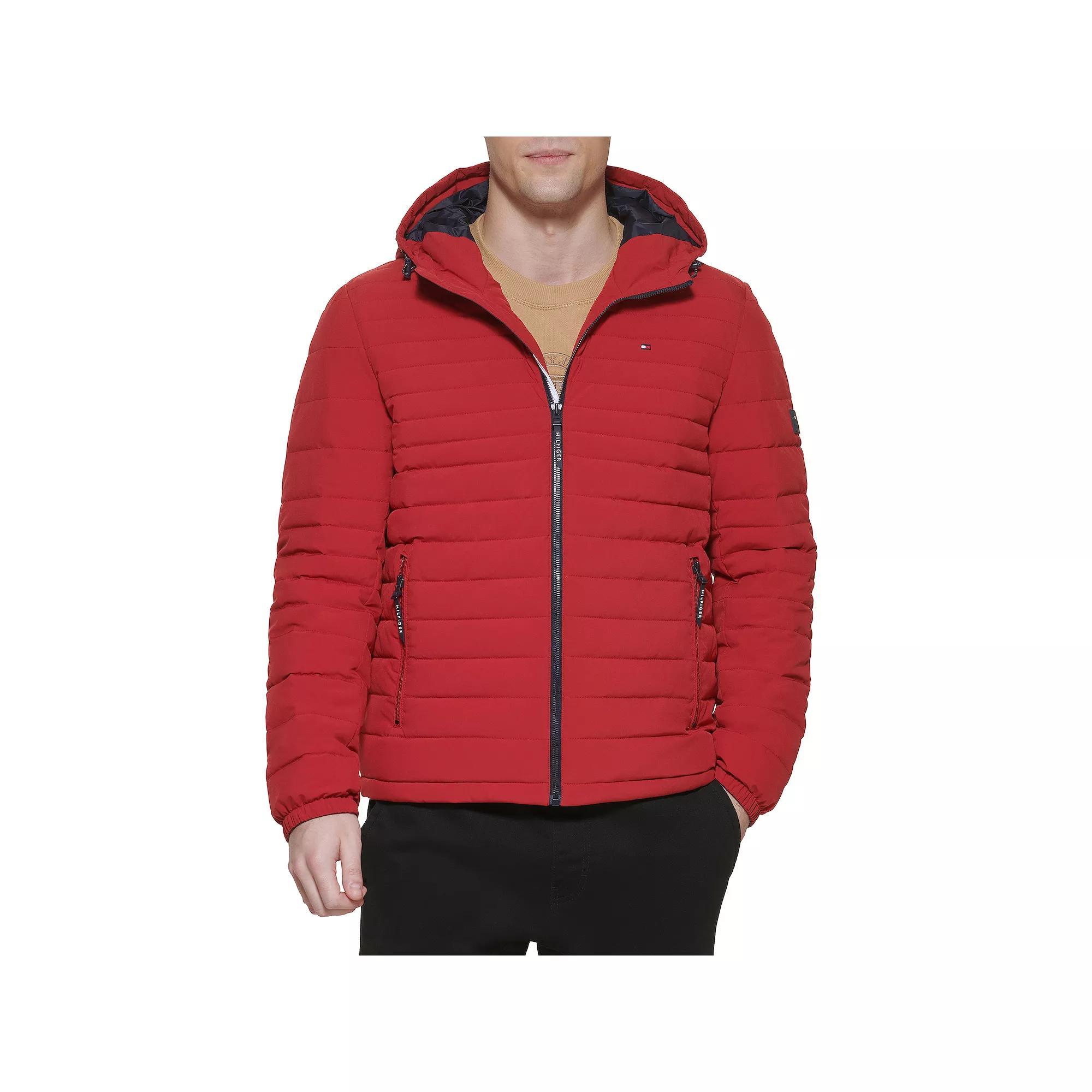 Men's Tommy Hilfiger Stretchy Hooded Puffer Jacket, Size: XL, Black Product Image