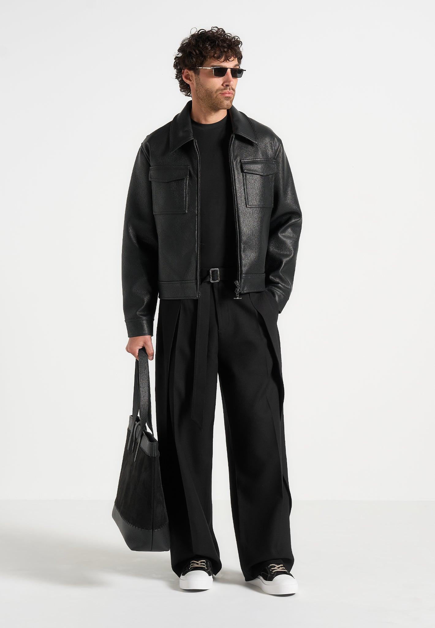 Charles - Relaxed Fit Wrap Leg Tailored Trousers - Black Male Product Image