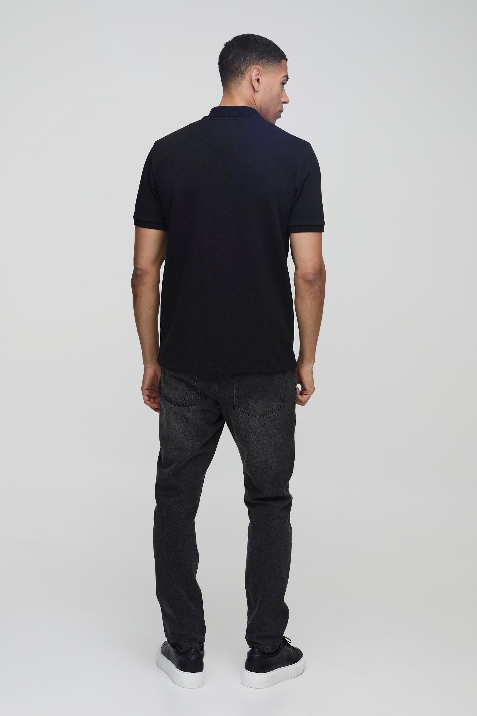 Slim Fit Smart Pique Interlock Zip Polo Shirt | boohooMAN USA Product Image