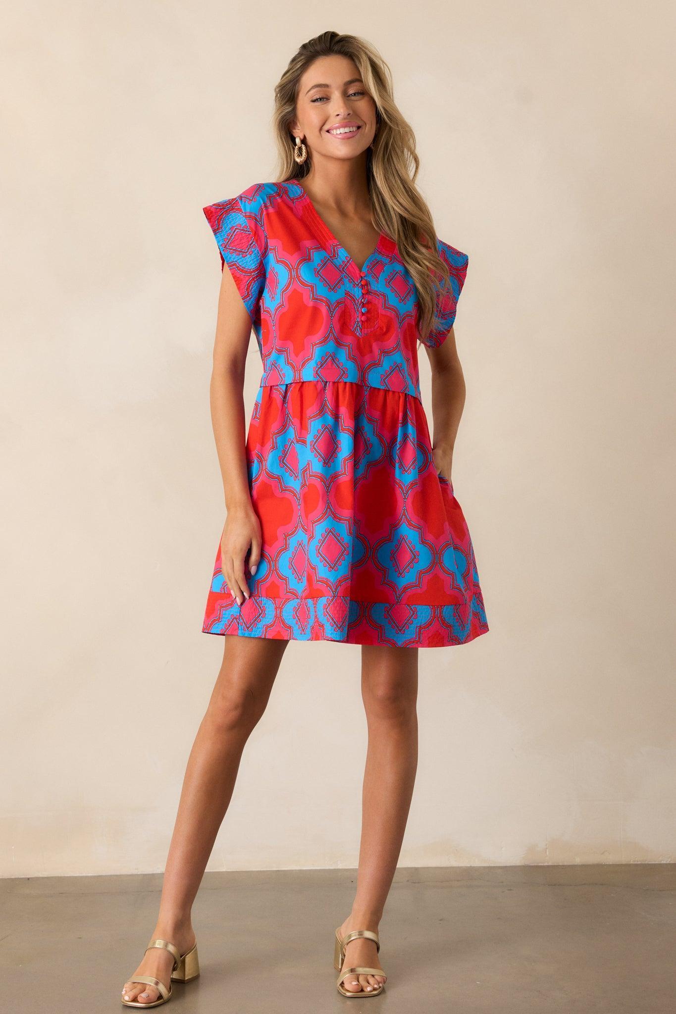 Doing Better Cotton Red Print Mini Dress Product Image