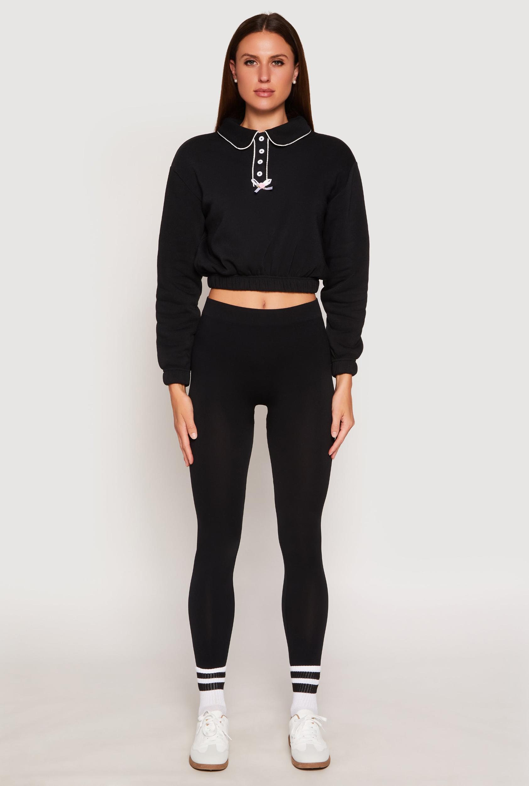 Womens Contrast Trim Collared Cropped Sweatshirt Product Image