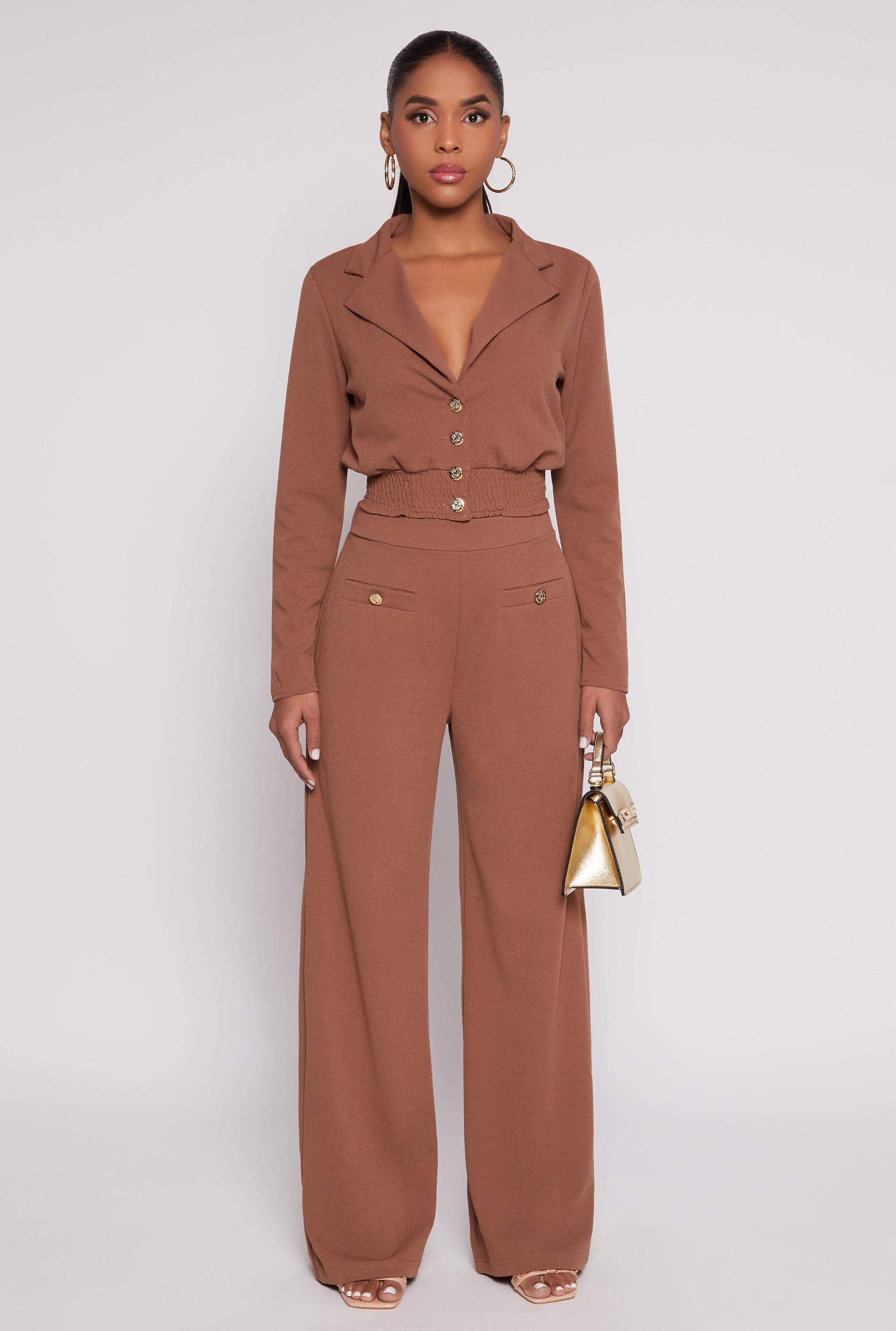 Womens Button Detail Wide Leg Dress Pants Product Image