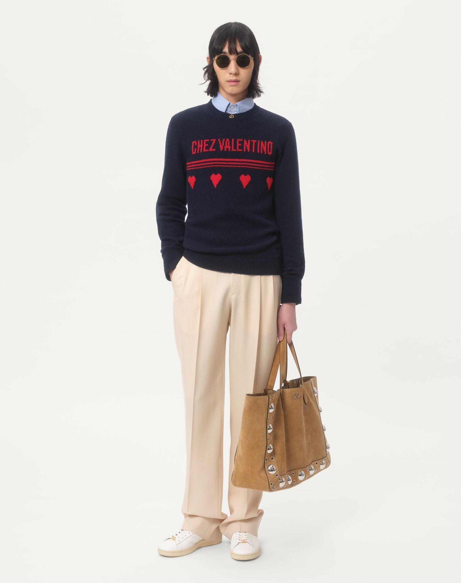 Wool Sweater With Chez Valentino Jacquard Motif Product Image