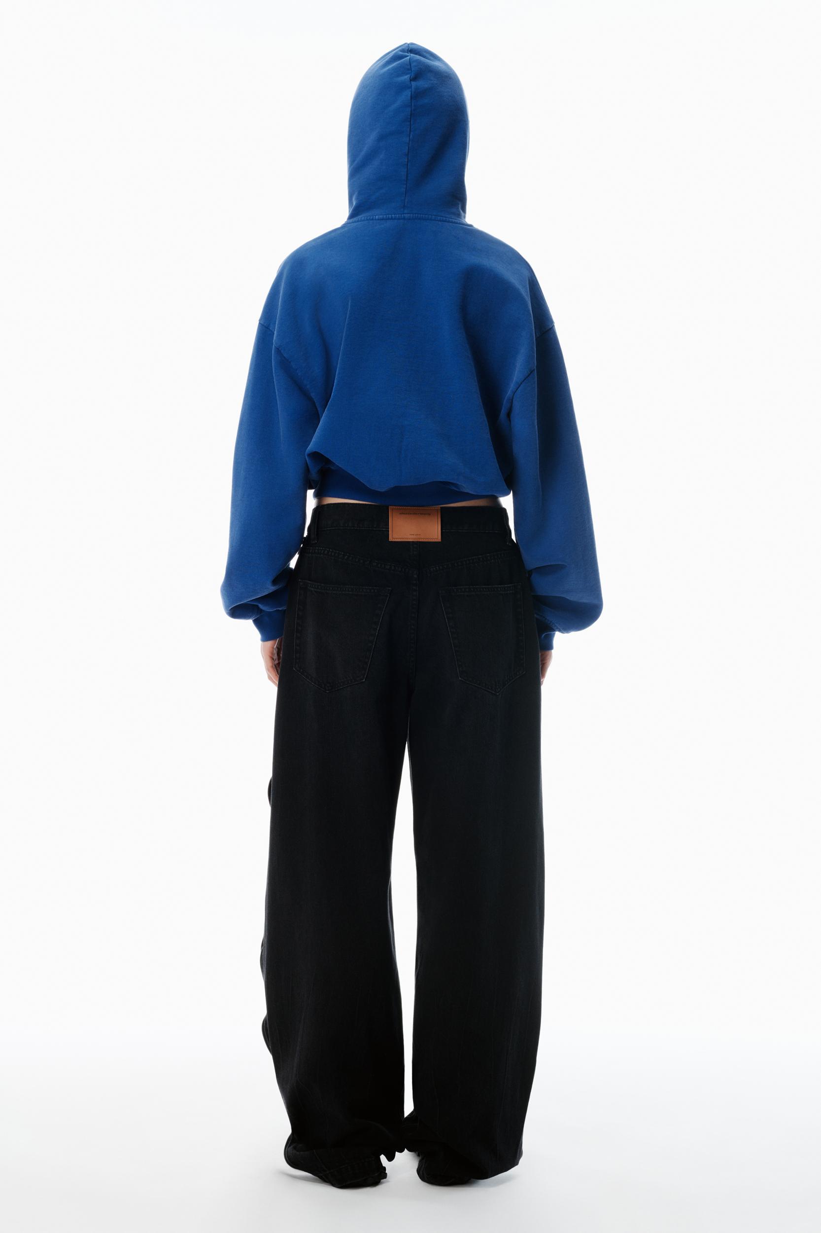 Black Denim And Mesh Zipper Pants - Regular Product Image