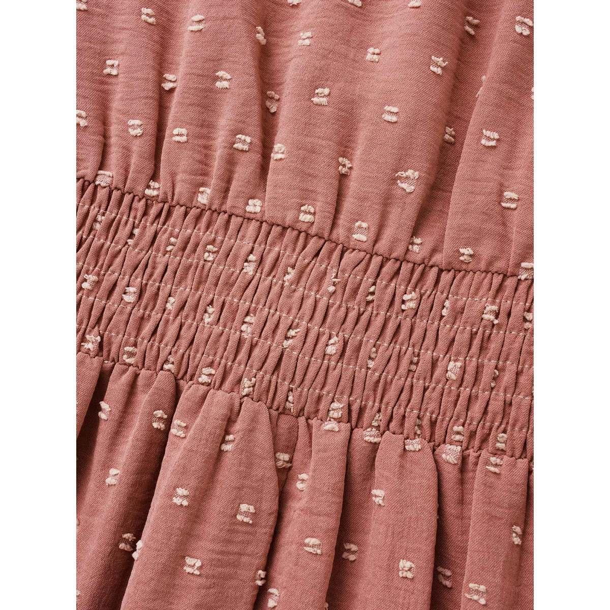 Plus Size Solid Texture Ruffles Shirred Gathered Dress DustyPink Women Elegant Texture V-neck Long Sleeve Curvy BloomChic 14-16/1X Product Image