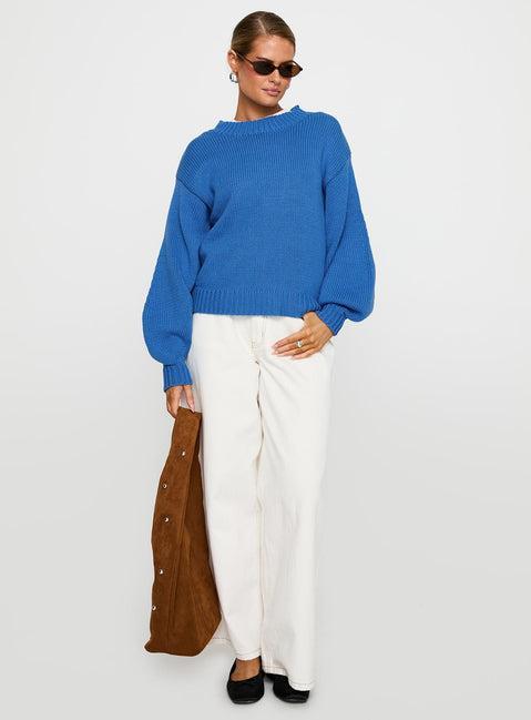 Harmony Balloon Sleeve Knit Sweater Blue Product Image