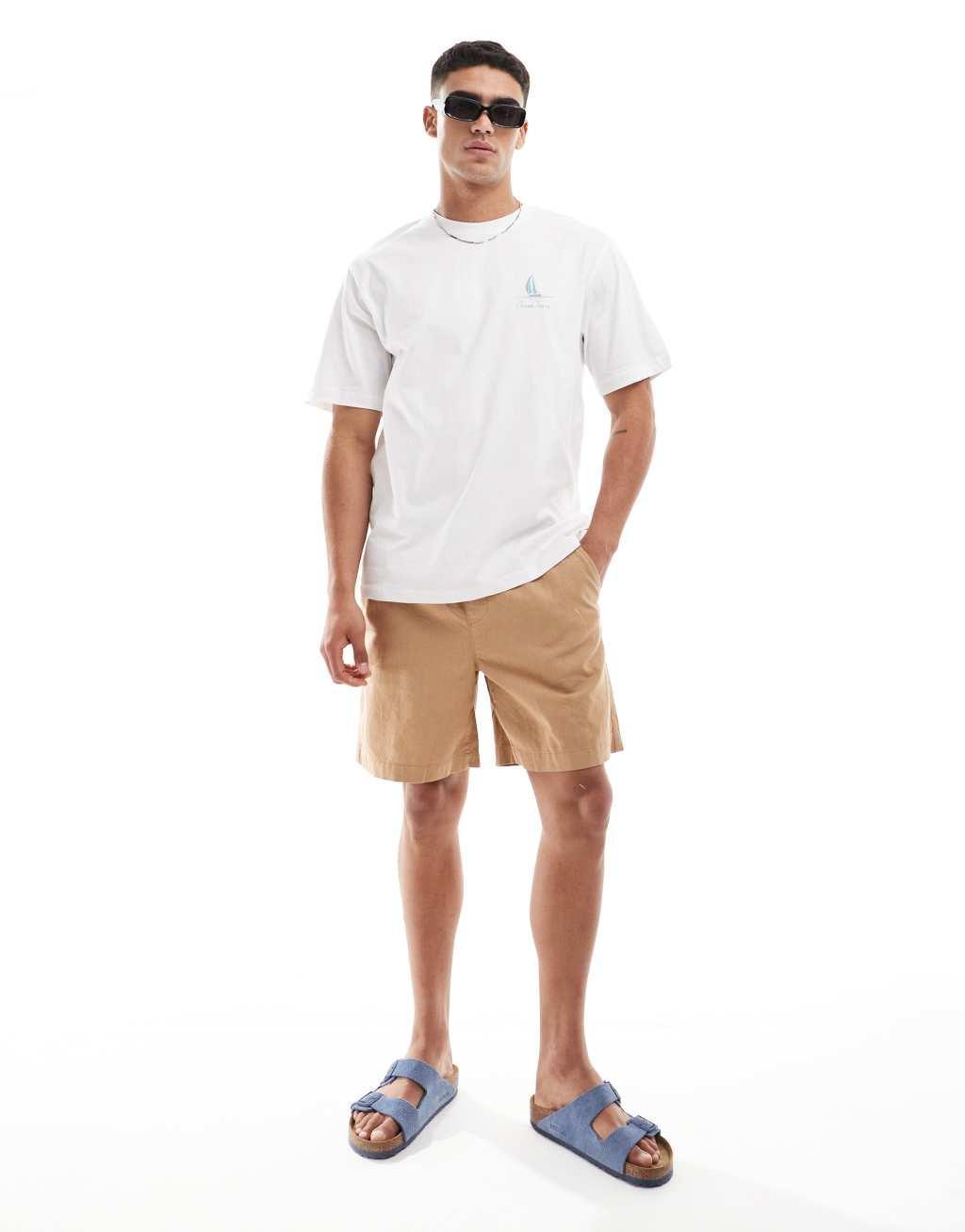 ONLY & SONS relaxed fit t-shirt with Portofino back print in off white Product Image