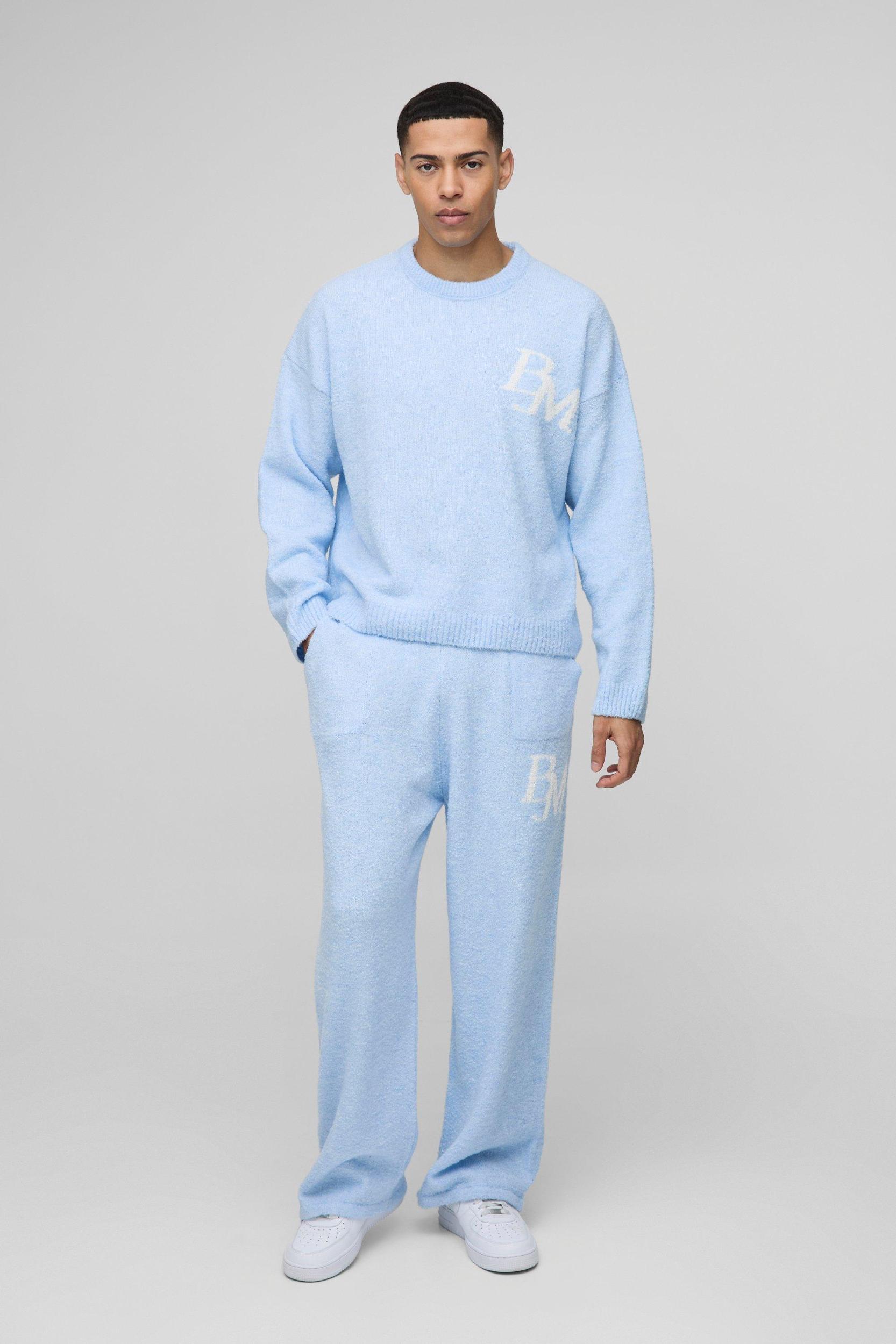 Mens Oversized Boxy BM Knitted Tracksuit - Blue Product Image