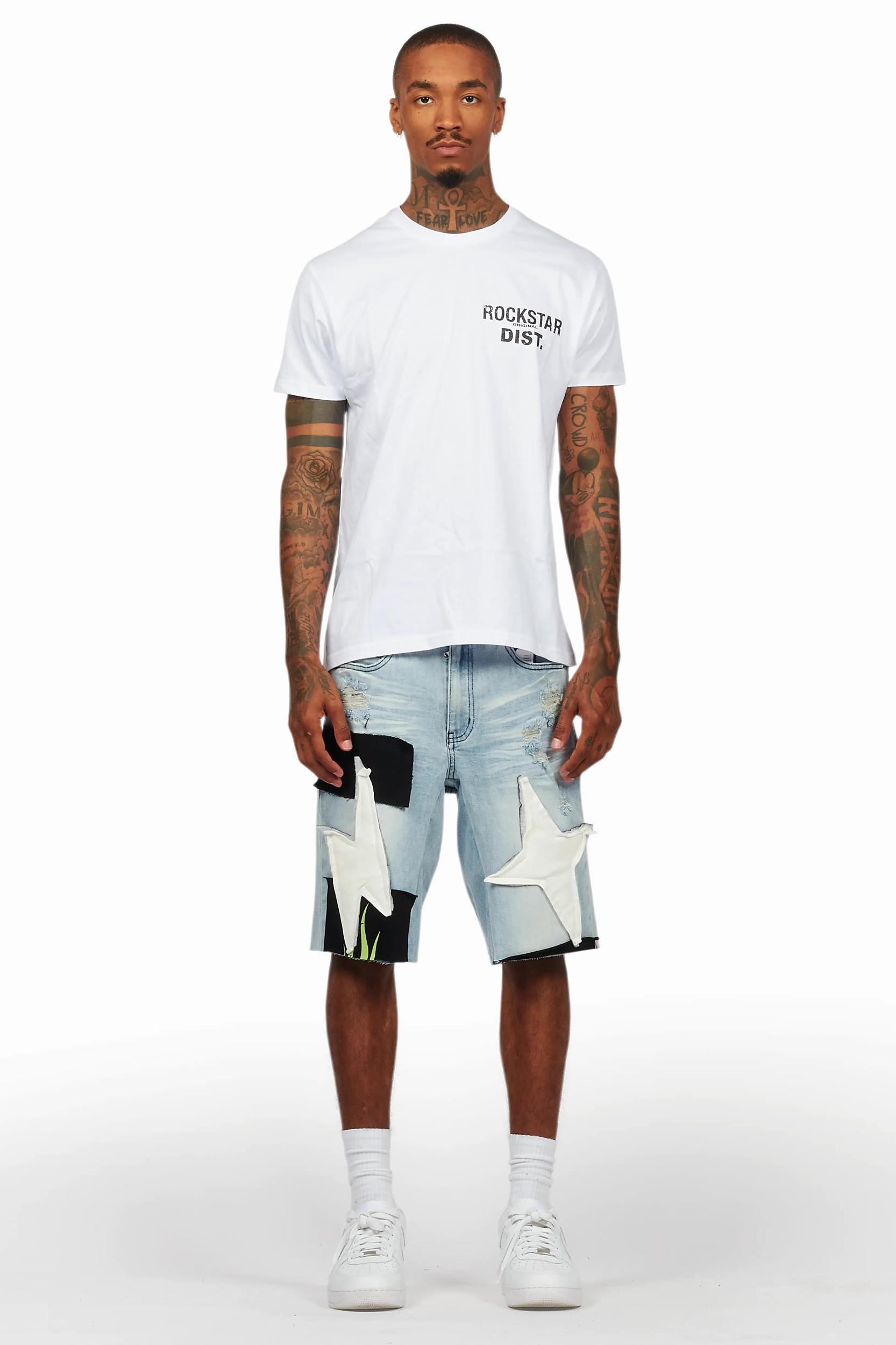 Butch White/Black T-Shirt/Denim Short Set Male Product Image