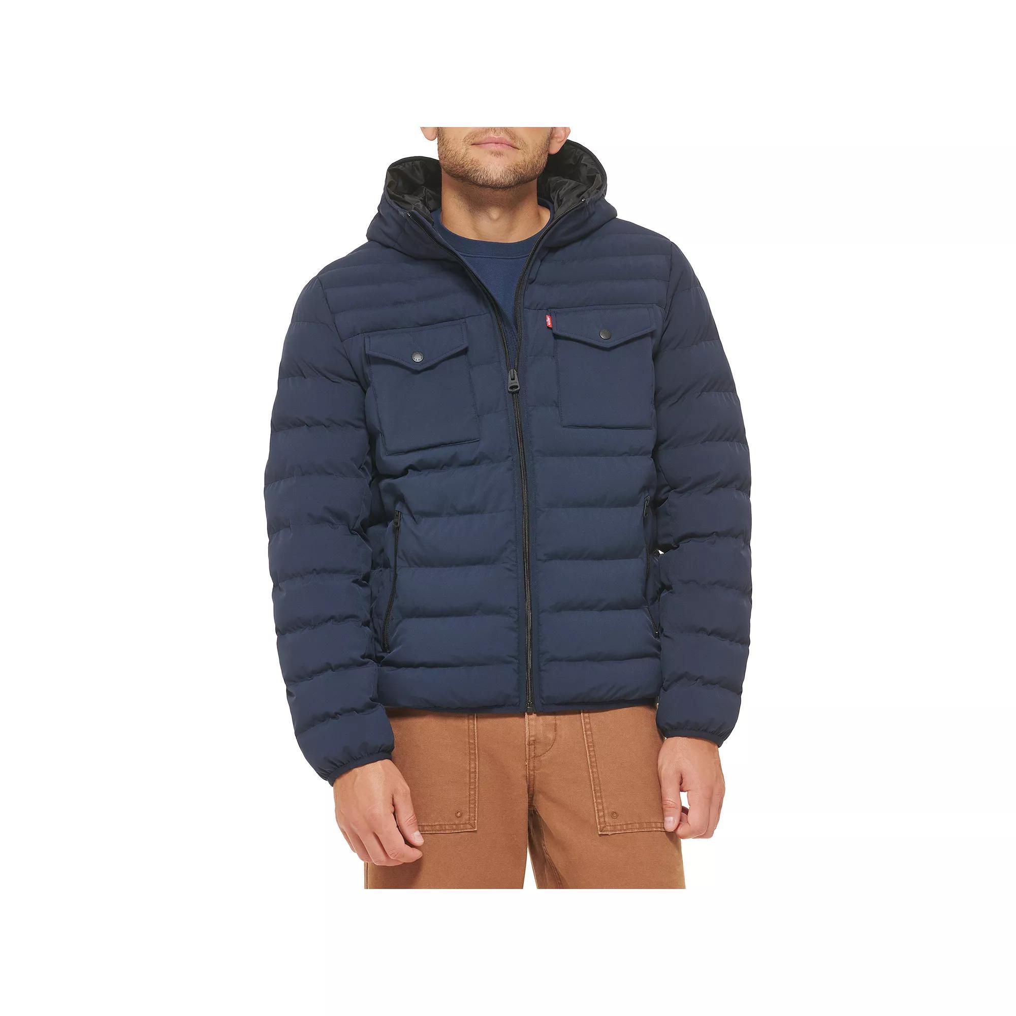 Men's Levi's® Stretch Two Pocket Quilted Hooded Jacket, Size: XL, Blue Product Image