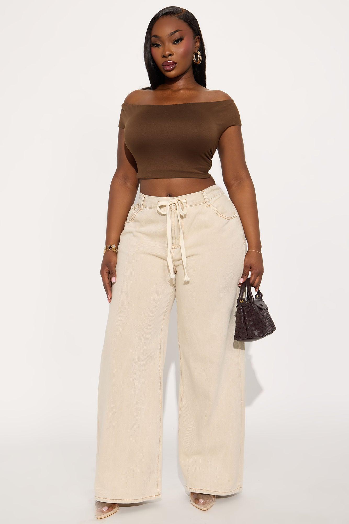 Laguna Tie Waist Wide Leg Jeans - Khaki Female Product Image