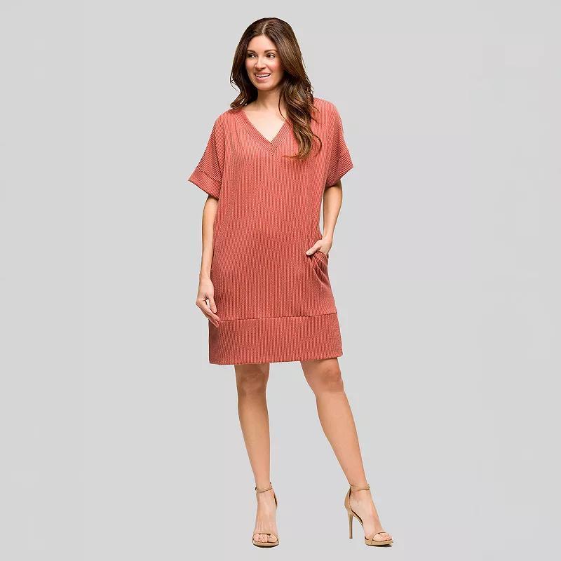 Women's 24Seven Comfort Apparel Loose Fit V-Neck Short Sleeve Pocket T-Shirt Dress, Size: Small, Green Product Image