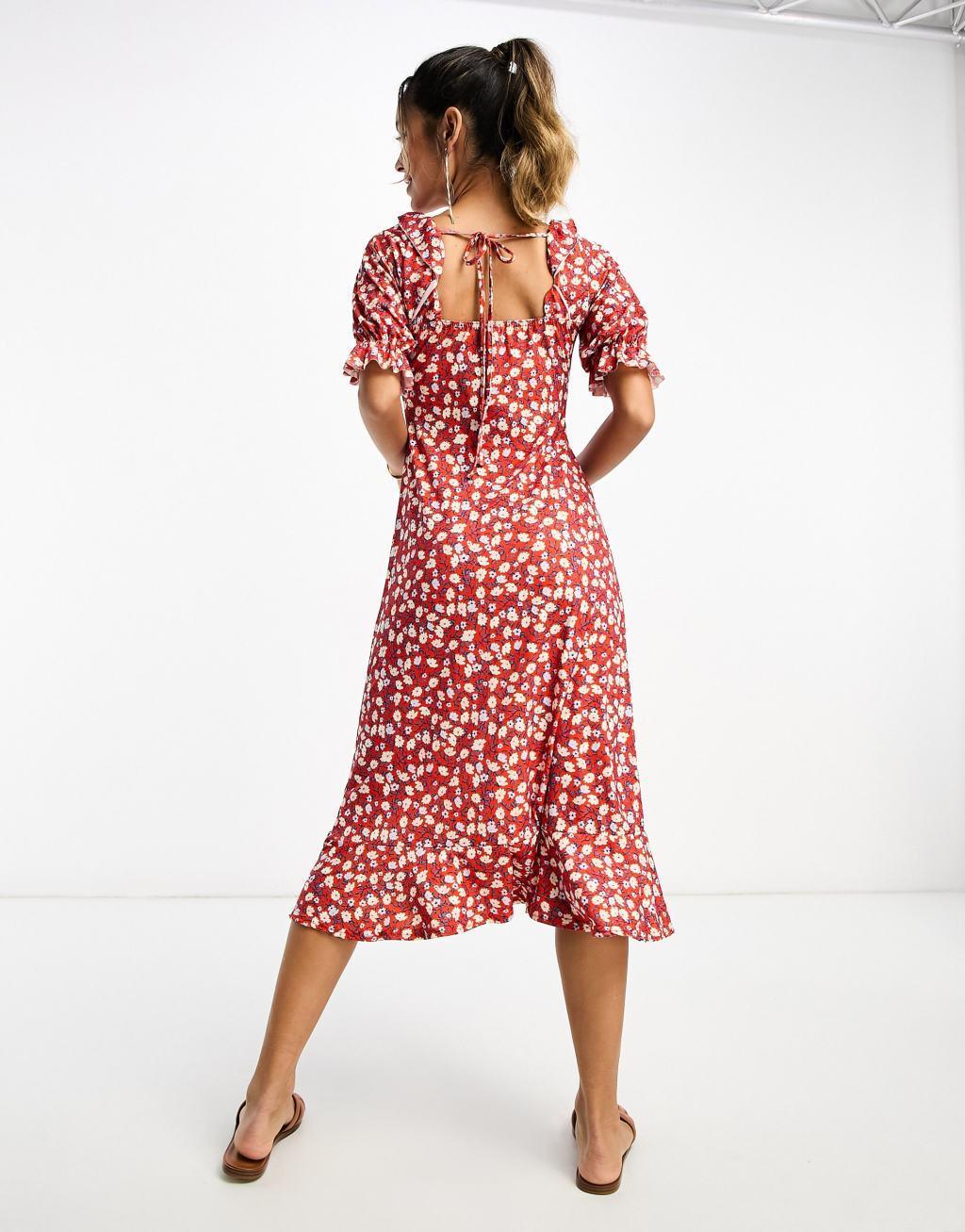 River Island ruffle neck midi tea dress Product Image