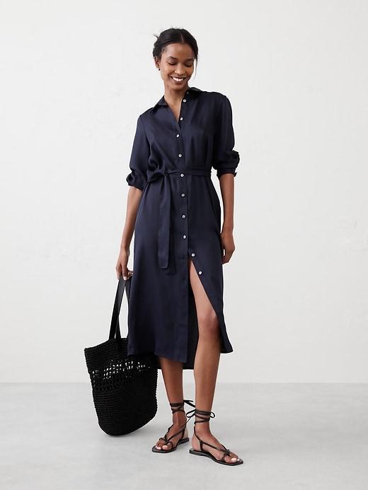 Tie-Waist Midi Shirtdress Product Image