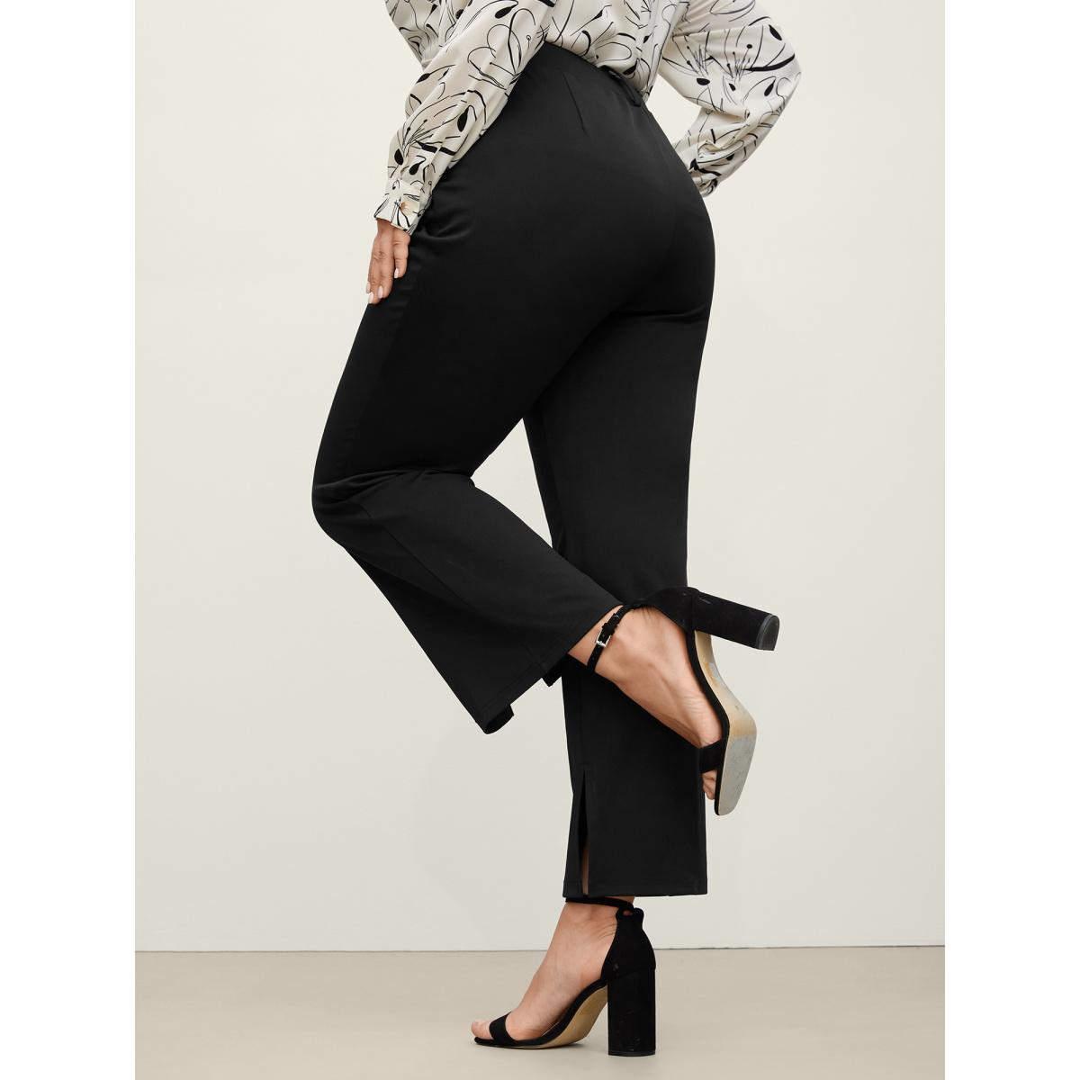 Plus Size Pull-On Solid Bootcut Pants Women Black Bodycon Mid Rise Work Pants BloomChic 30/6X Product Image