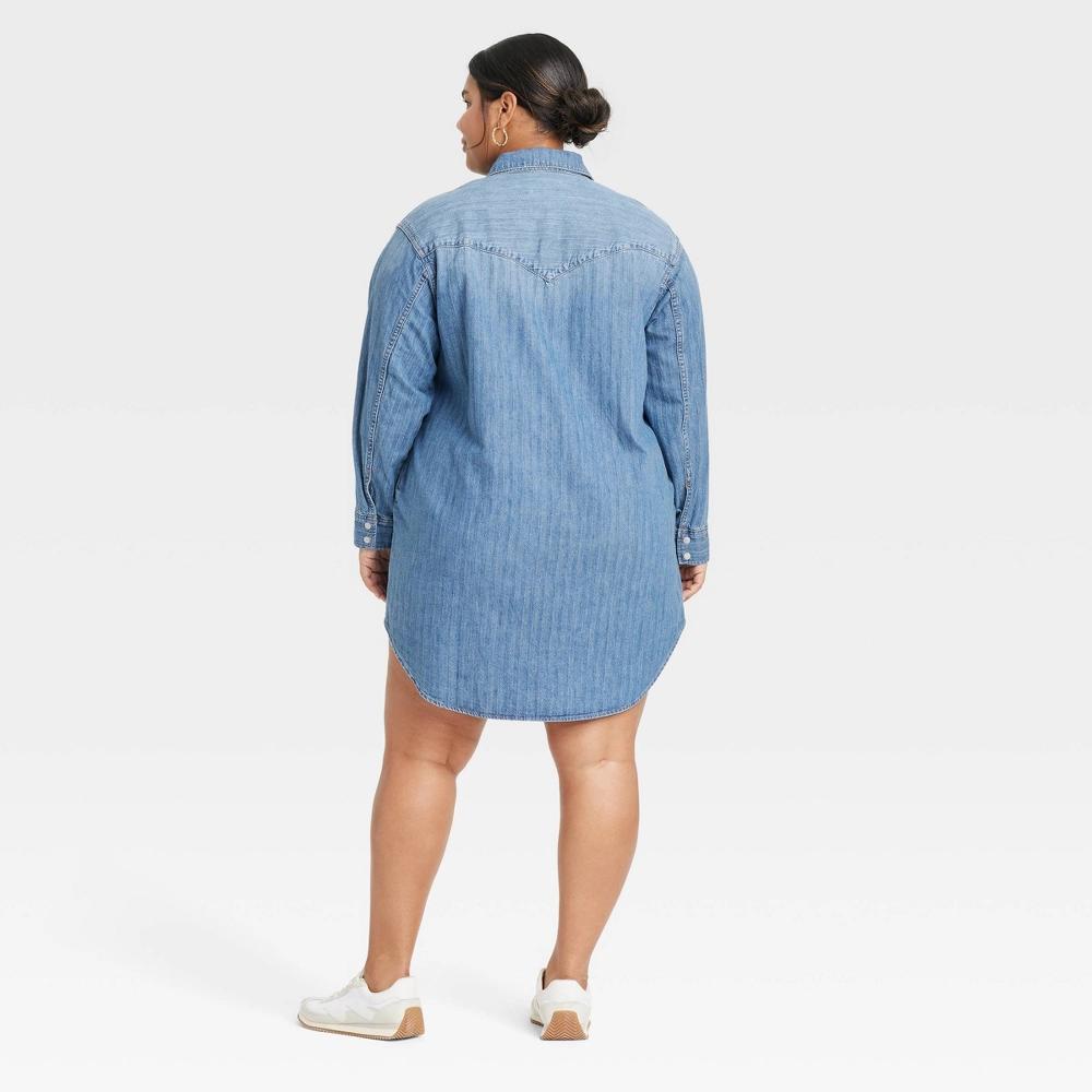 Women's Western Shirtdress - Universal Thread™ Medium Wash XXL: Denim Mini Dress, Long Sleeve, Button Down Product Image