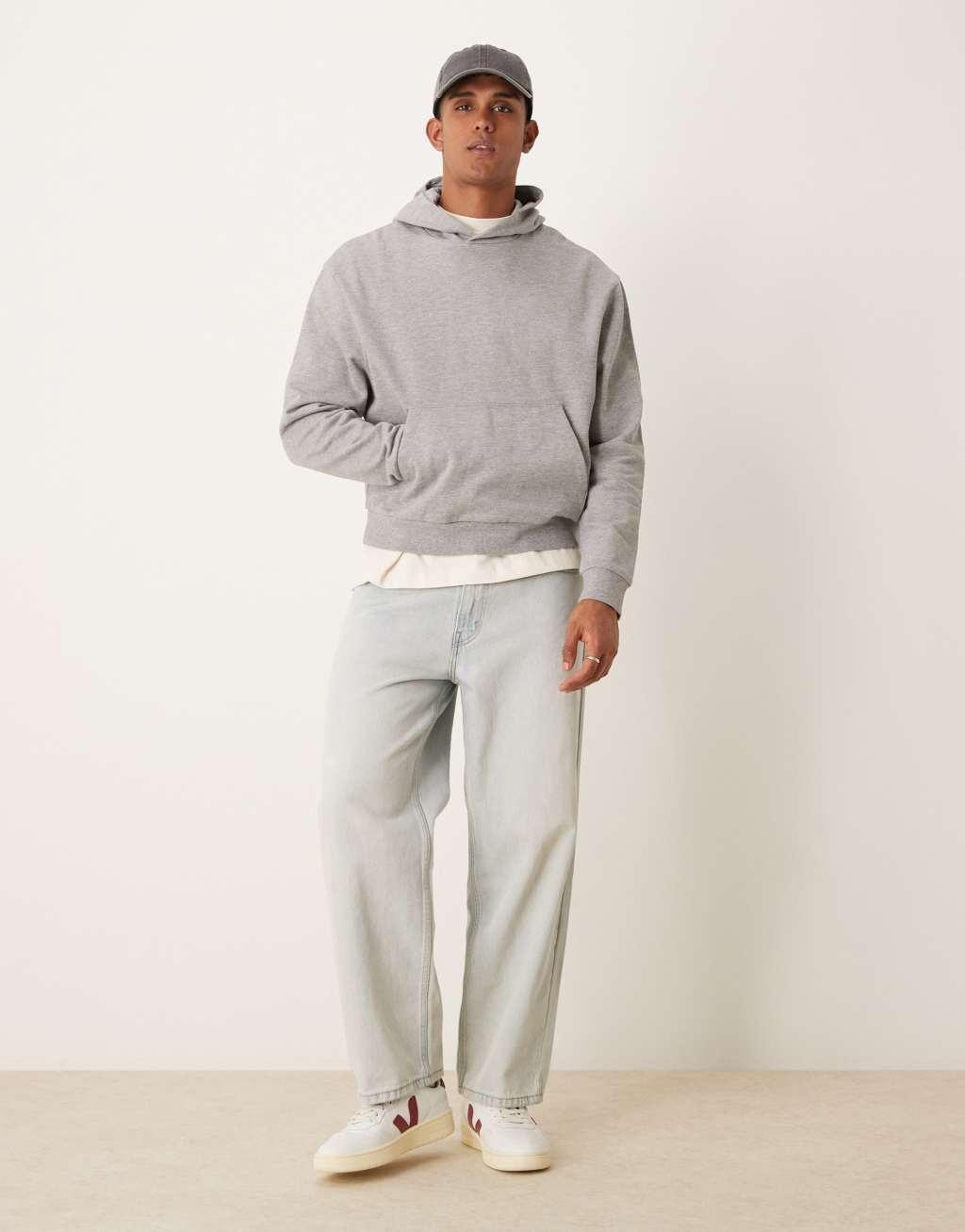 ASOS DESIGN essential boxy oversized hoodie in heather gray Product Image