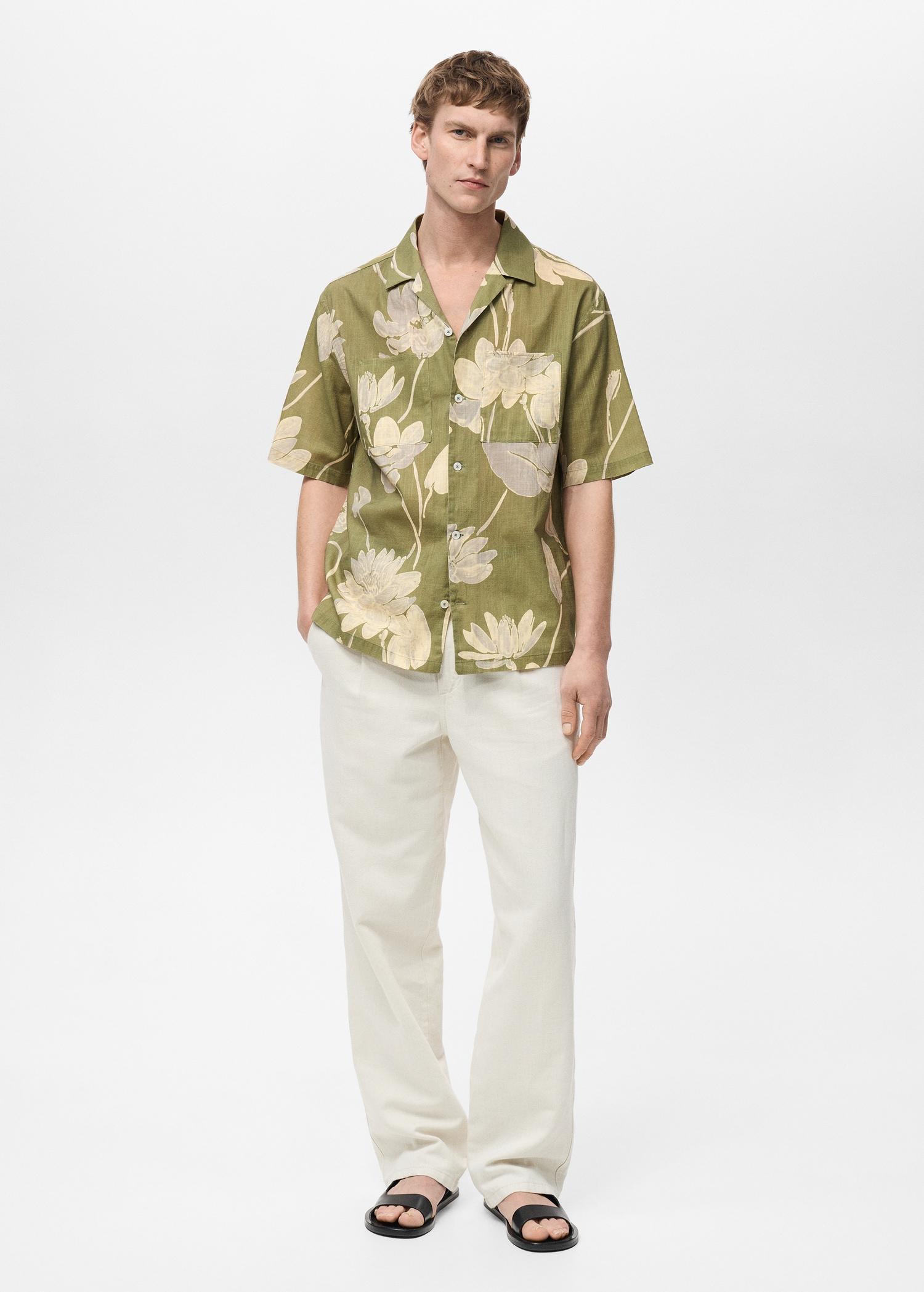 Floral-print cotton shirt - Men | MANGO USA Product Image