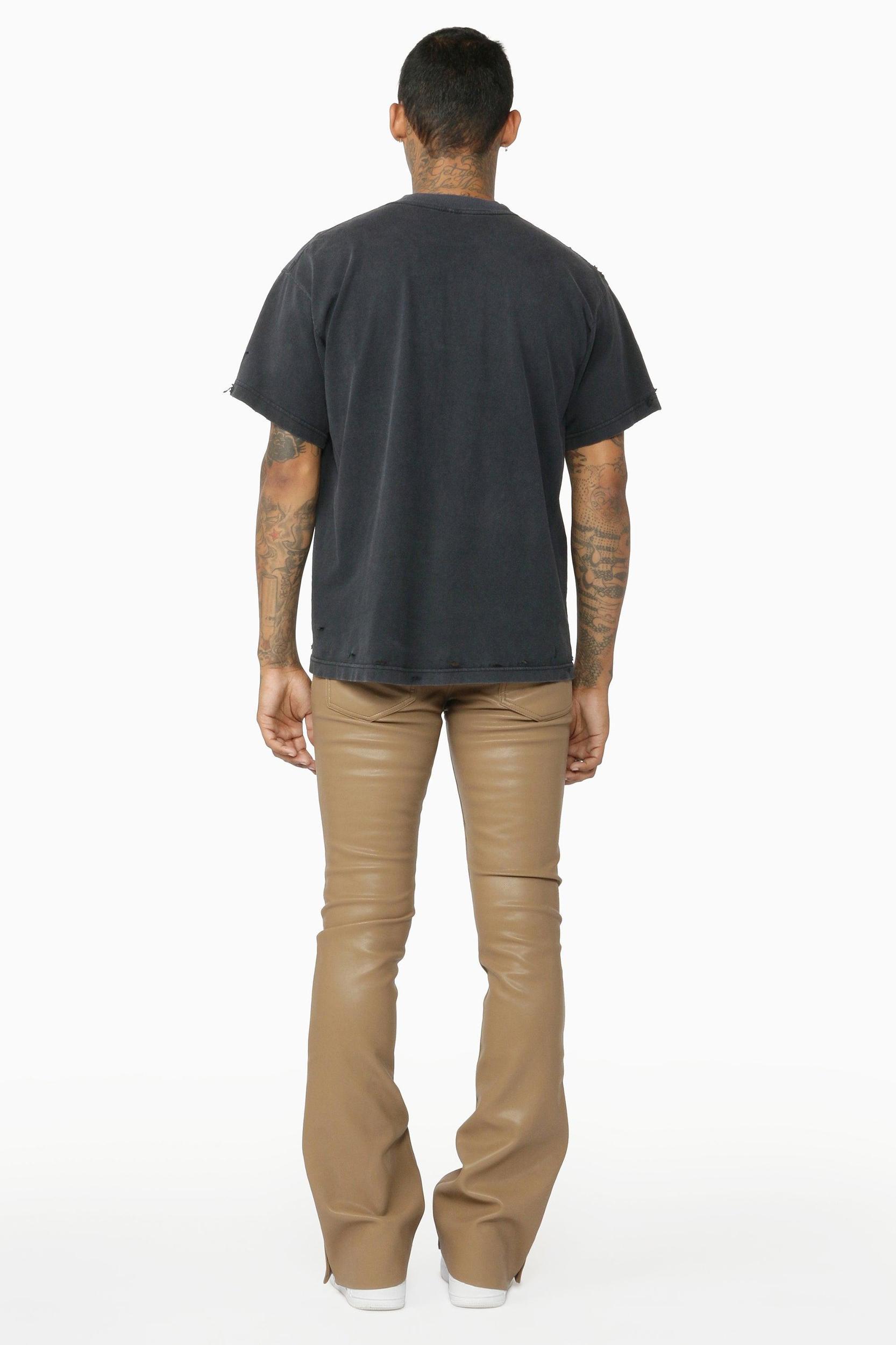 Ennis Beige PU Stacked Flare Jean Male Product Image
