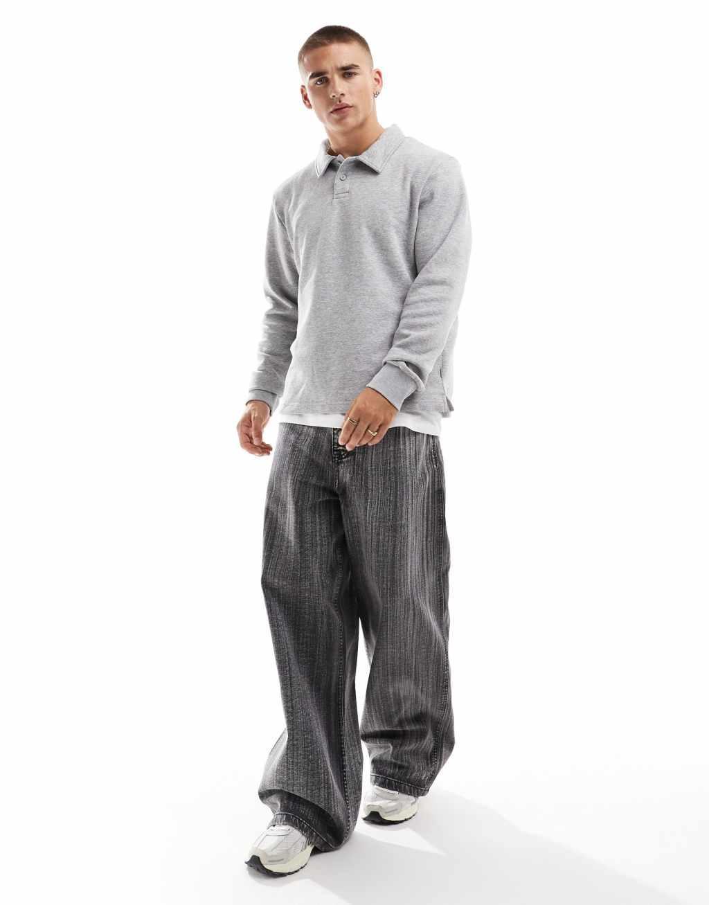 Jack & Jones oversized polo sweatshirt in heather gray Product Image